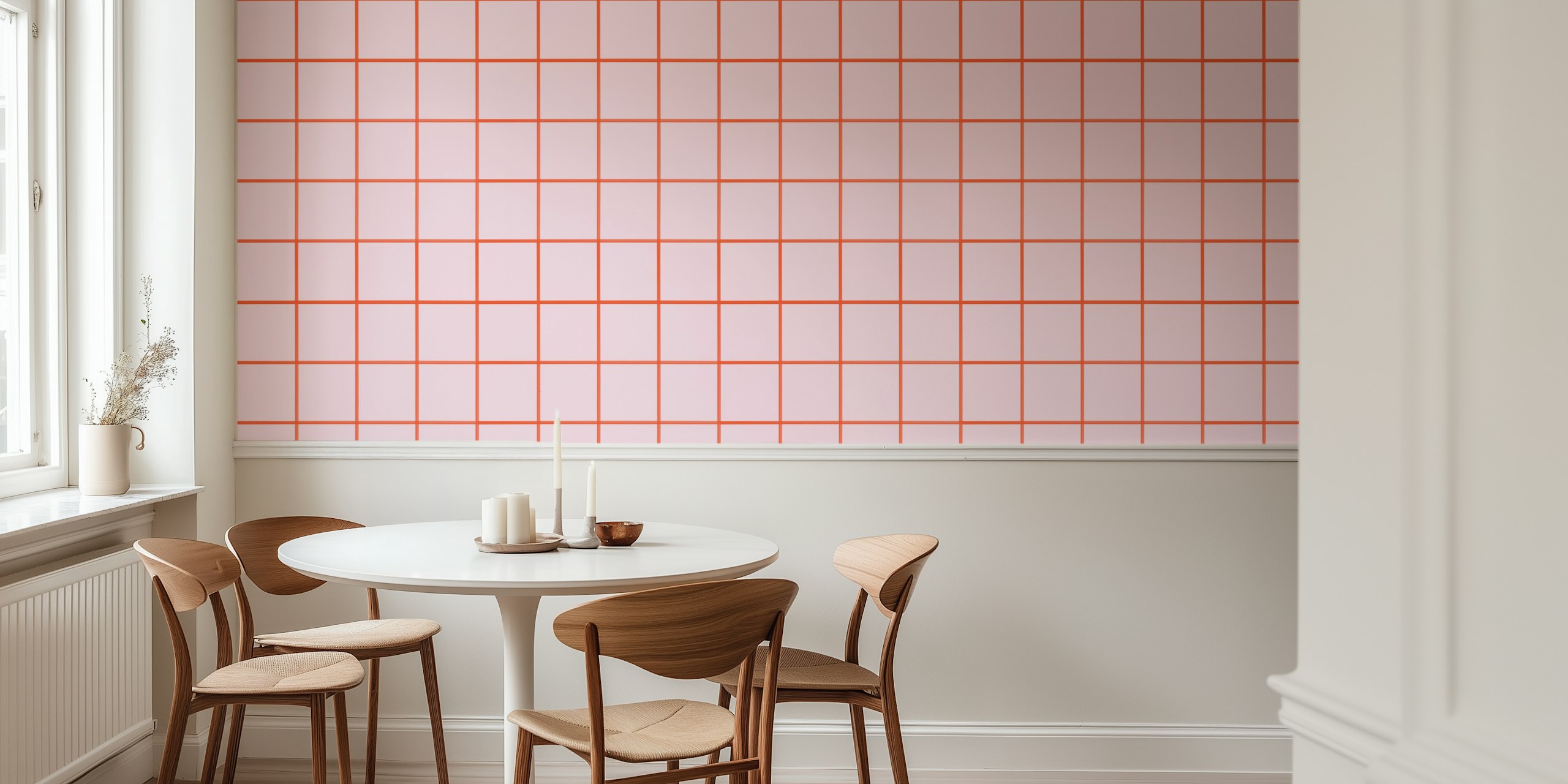 Light pink and red grouted tile wallpaper