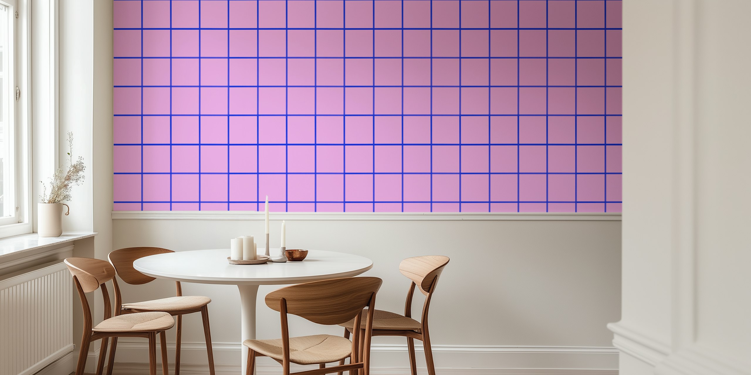Fresh pink blue grouted tiles tapet i et rum