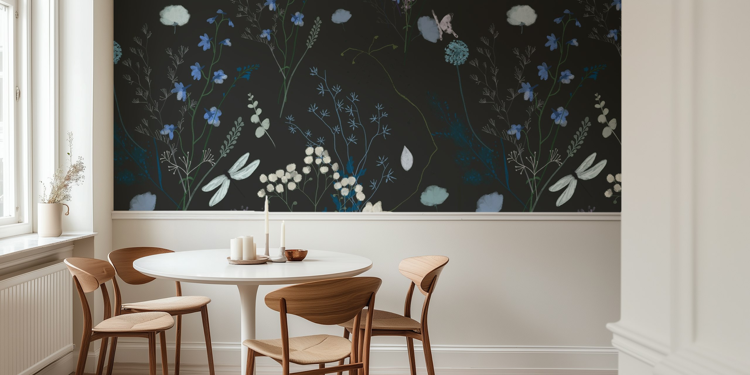 Night Garden Floral Pattern tapet i et rom