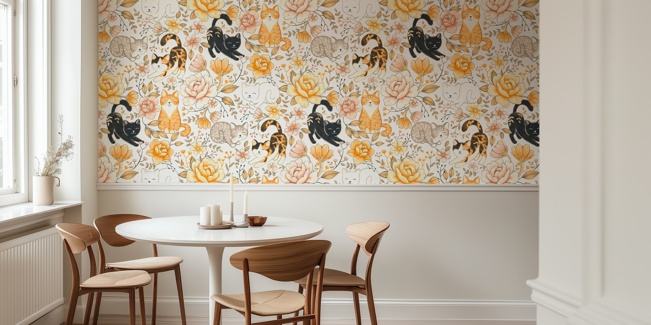 Cottage Cat Coquette wallpaper in a room