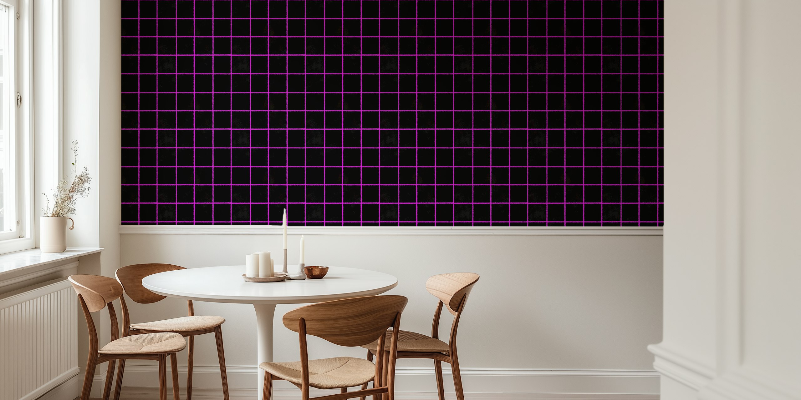 Black gridlines with pink outlines modern wallpaper