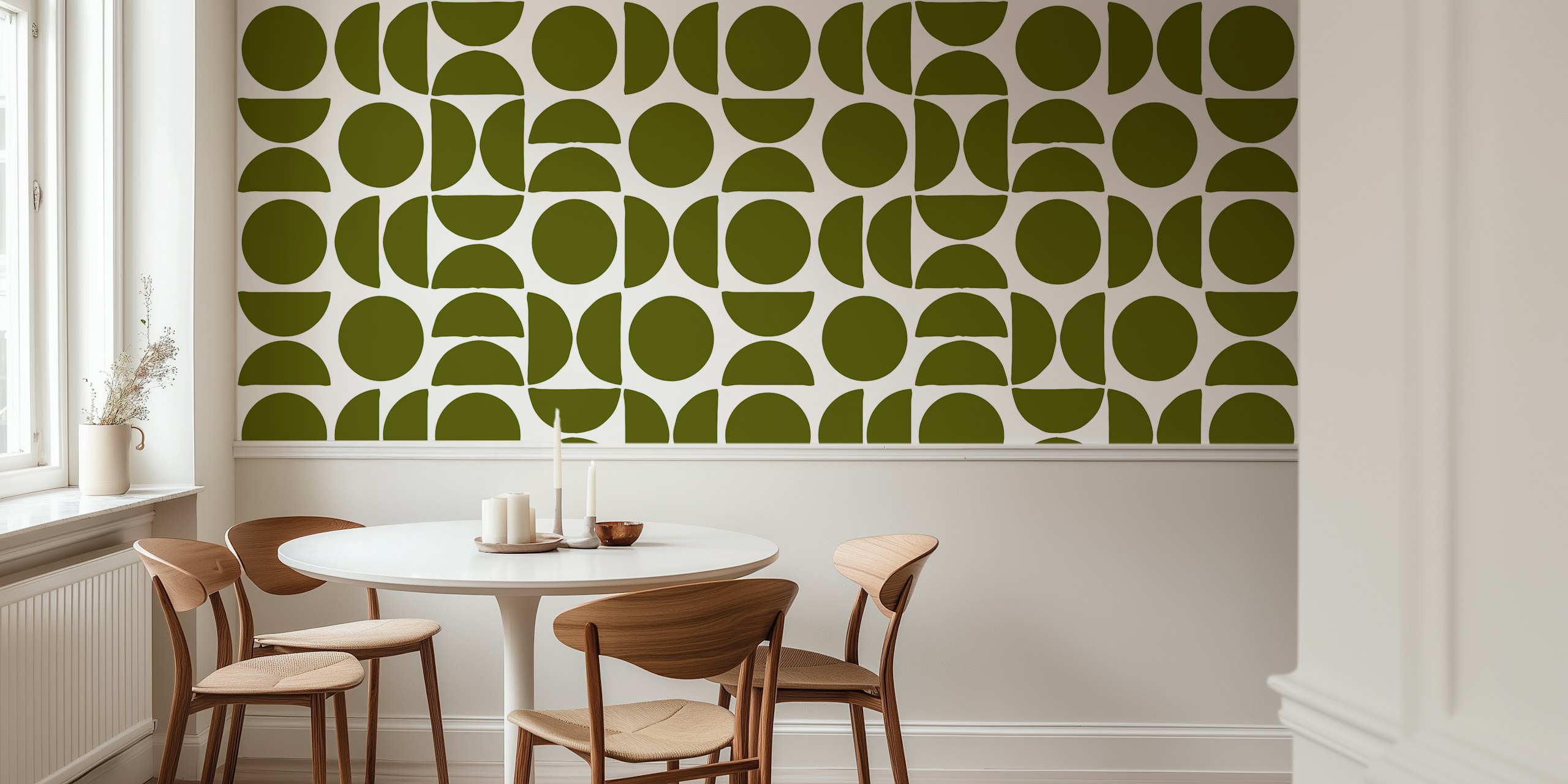 Papel de parede Moss green trendy circle shapes em um quarto