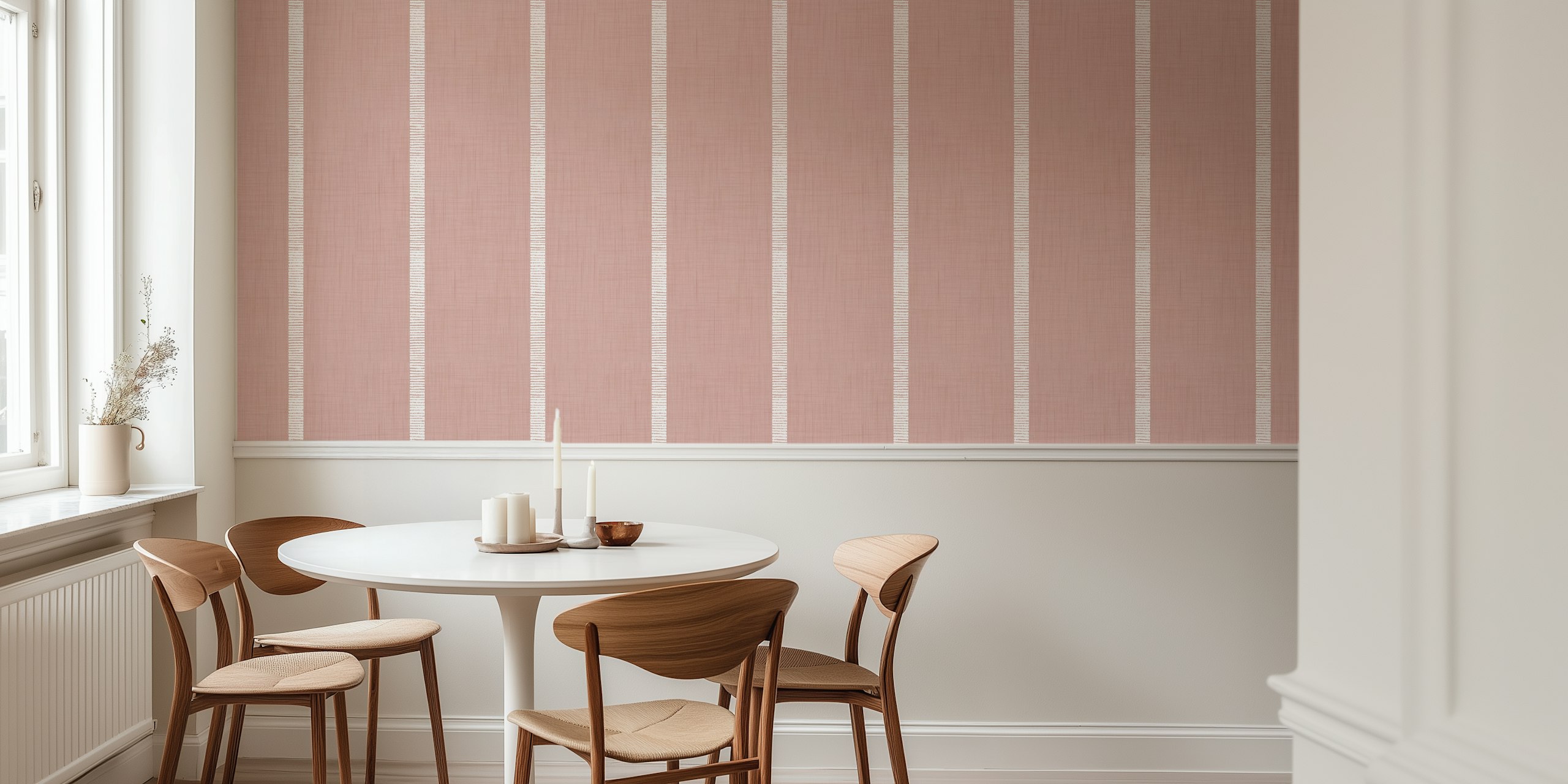 Papel pintado Modern Boho Serenity Stripes Mauve en una habitación