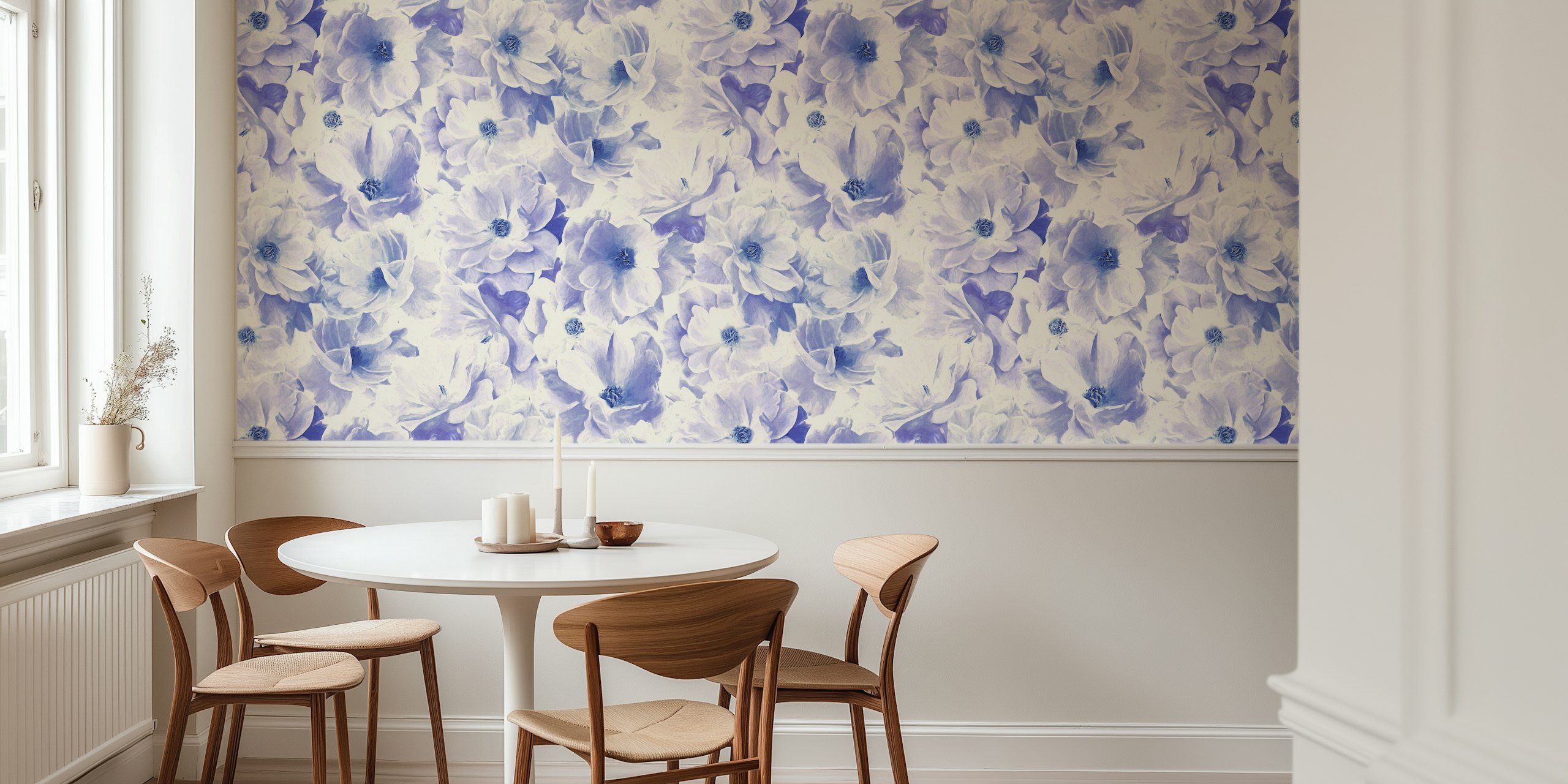 Vintage roses wallpaper in pale violet blue