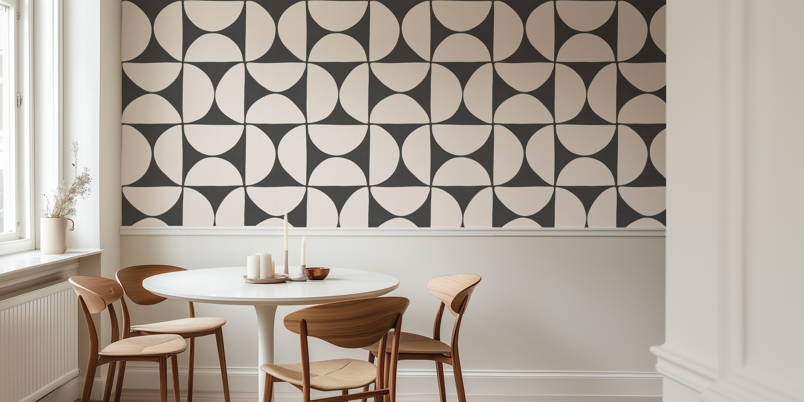 Retro Bauhaus geometric black and white wallpaper