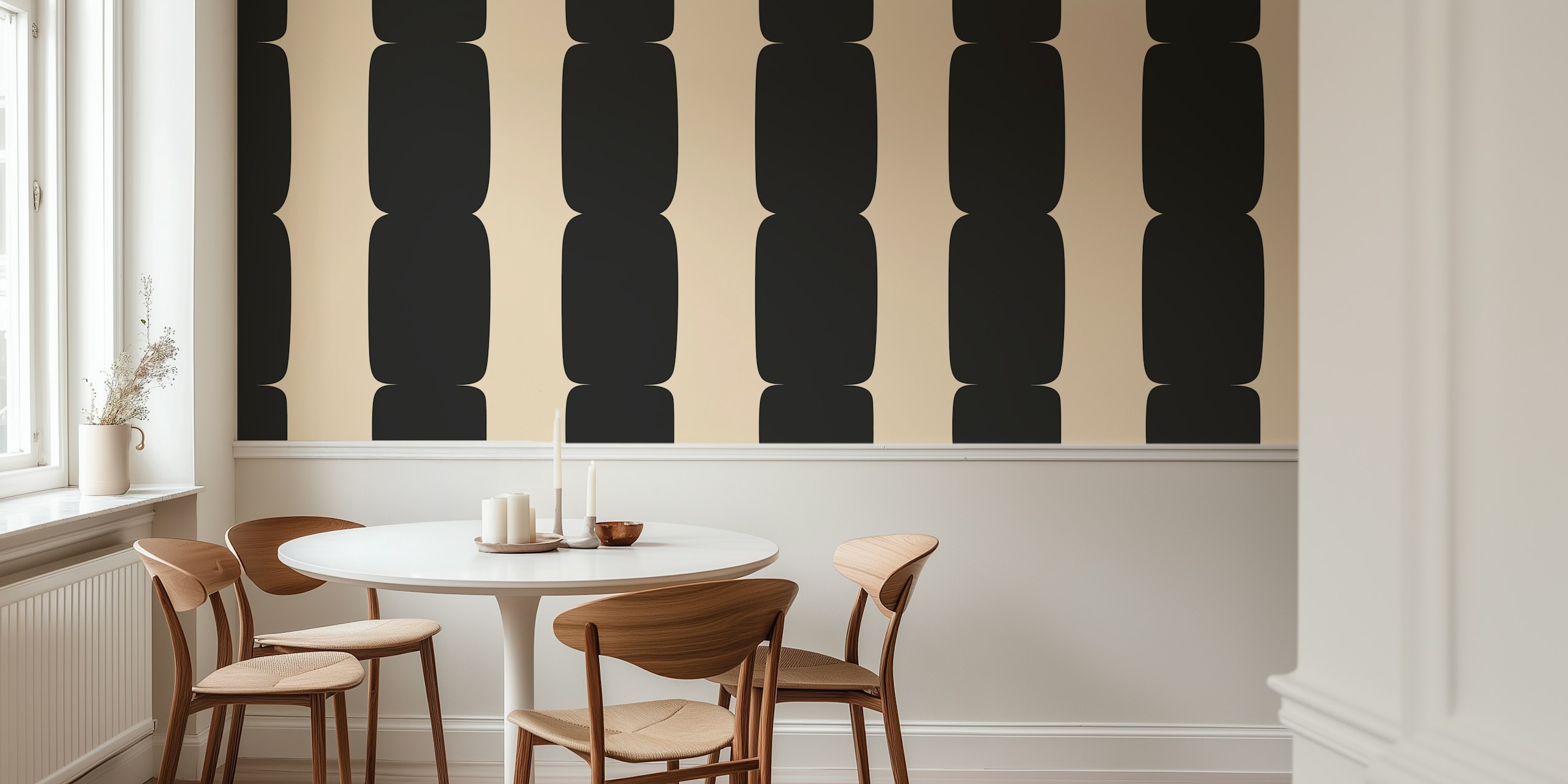 Black and beige abstract striped wallpaper design