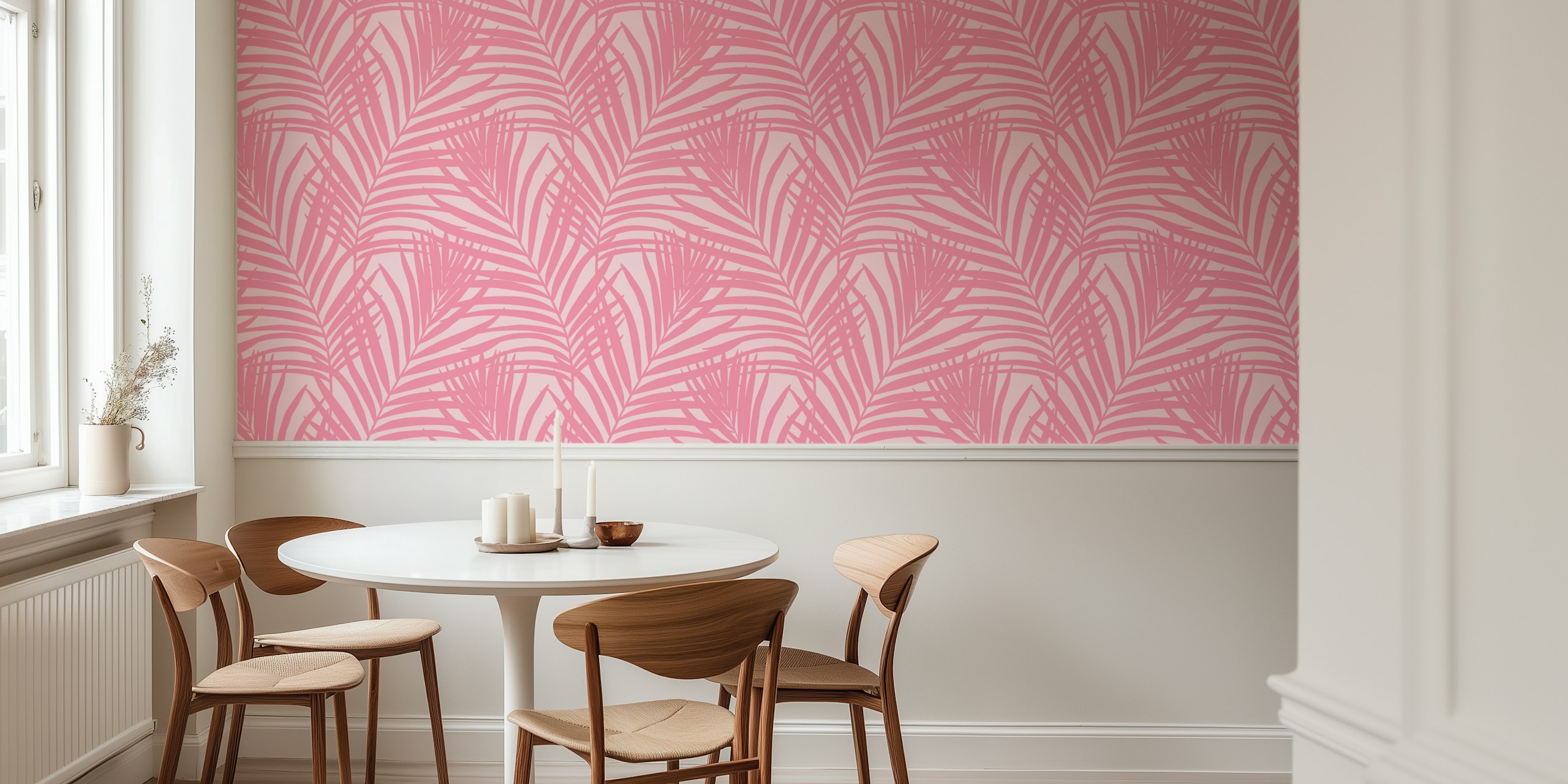 Coastal Palm Leaves - Pinks 1 papel de parede em um quarto