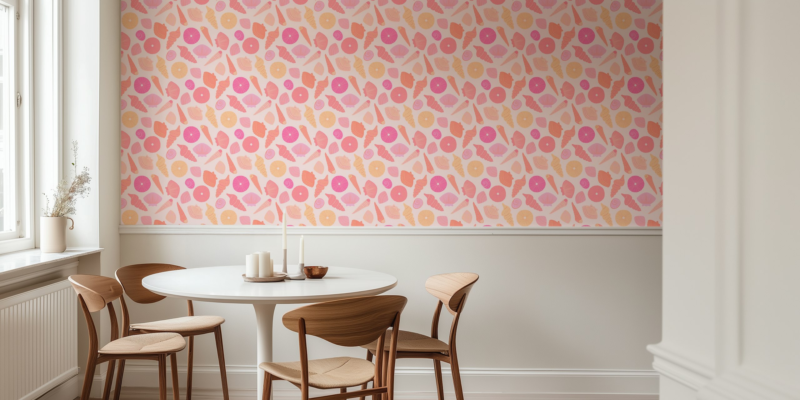 Papel de parede Pastel Pink e peach coastal shells no quarto