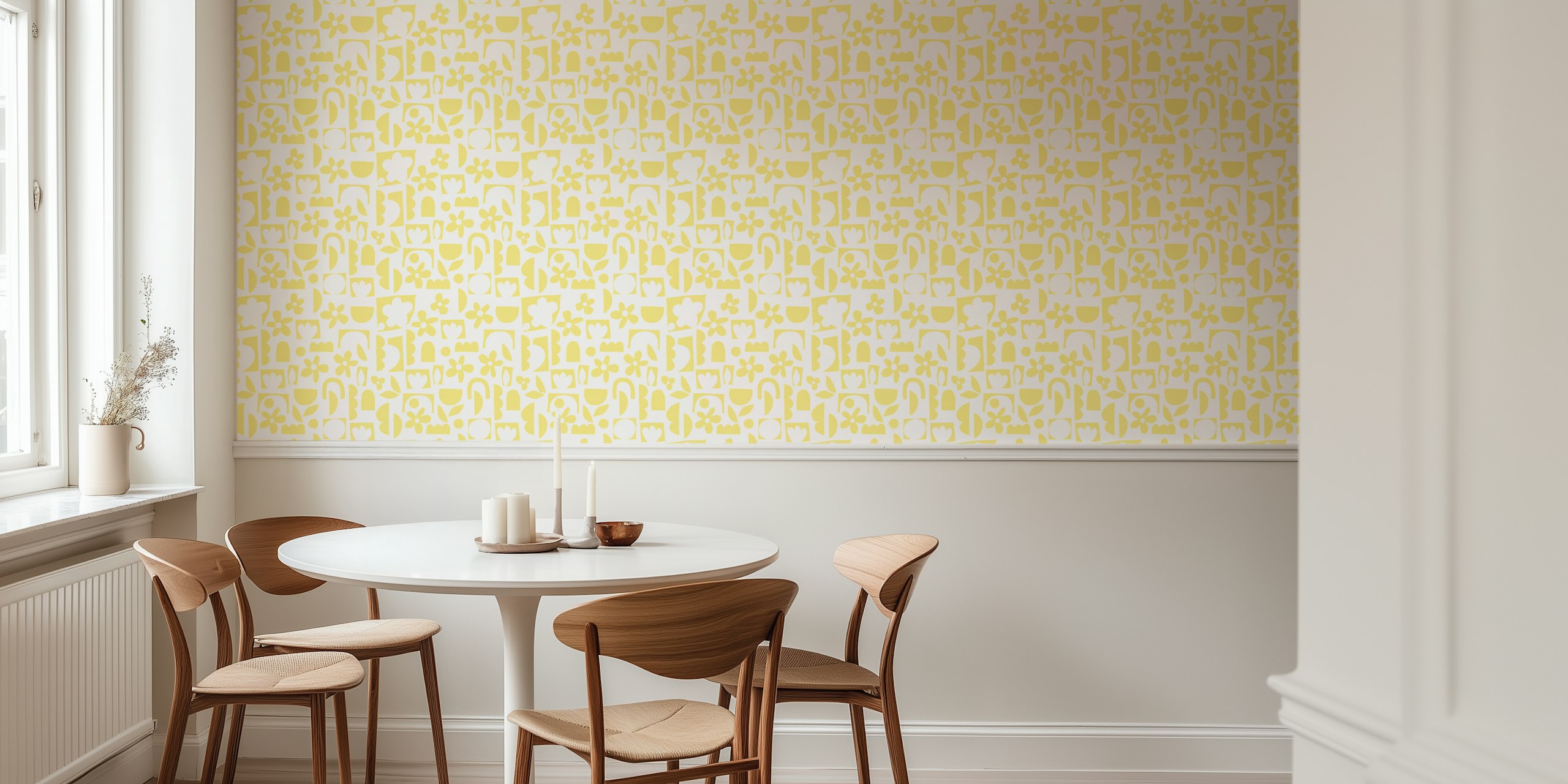 Sunny Floral Shapes wallpaper design in a room