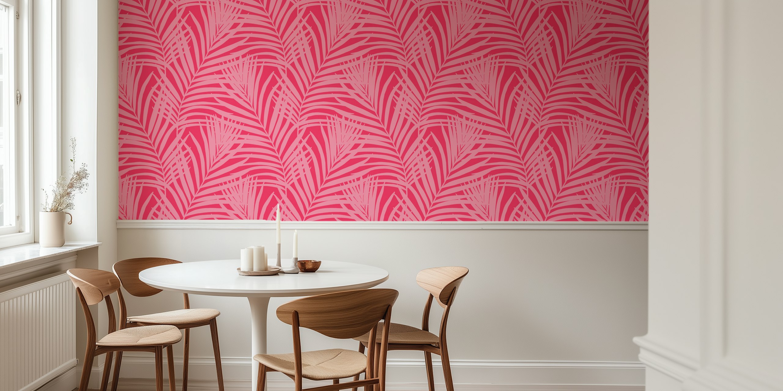 Papel pintado Coastal Palm Leaves en Pink Cyclamen