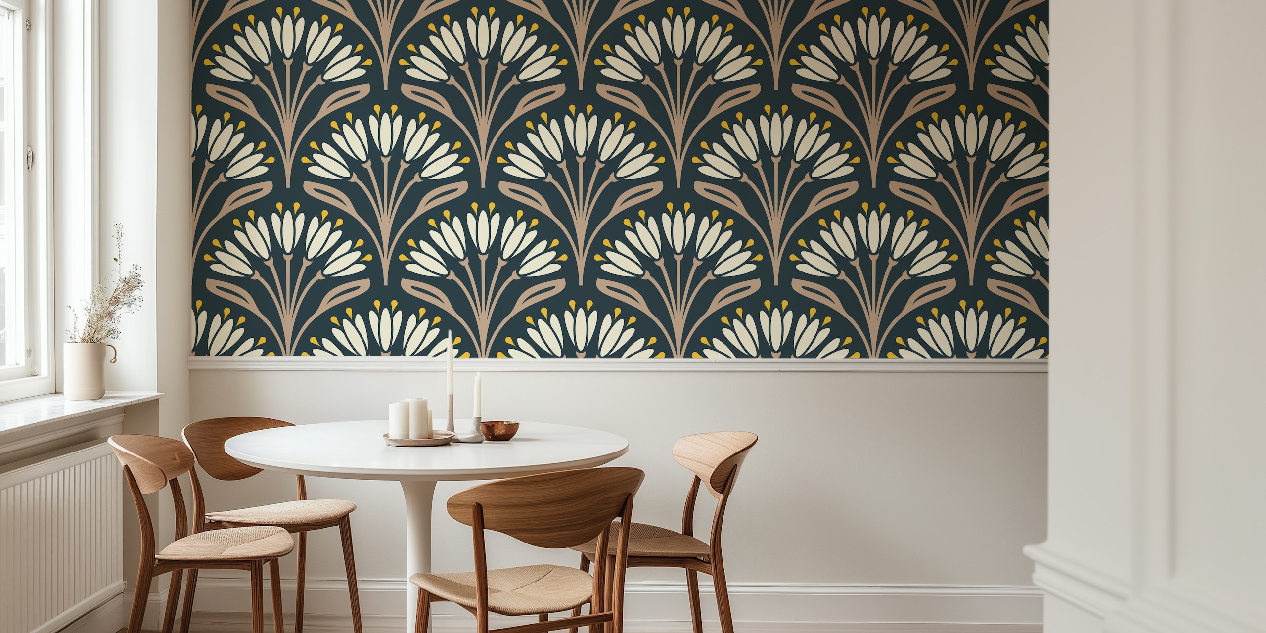 Art Nouveau Floral Touch in Beige wallpaper in a room