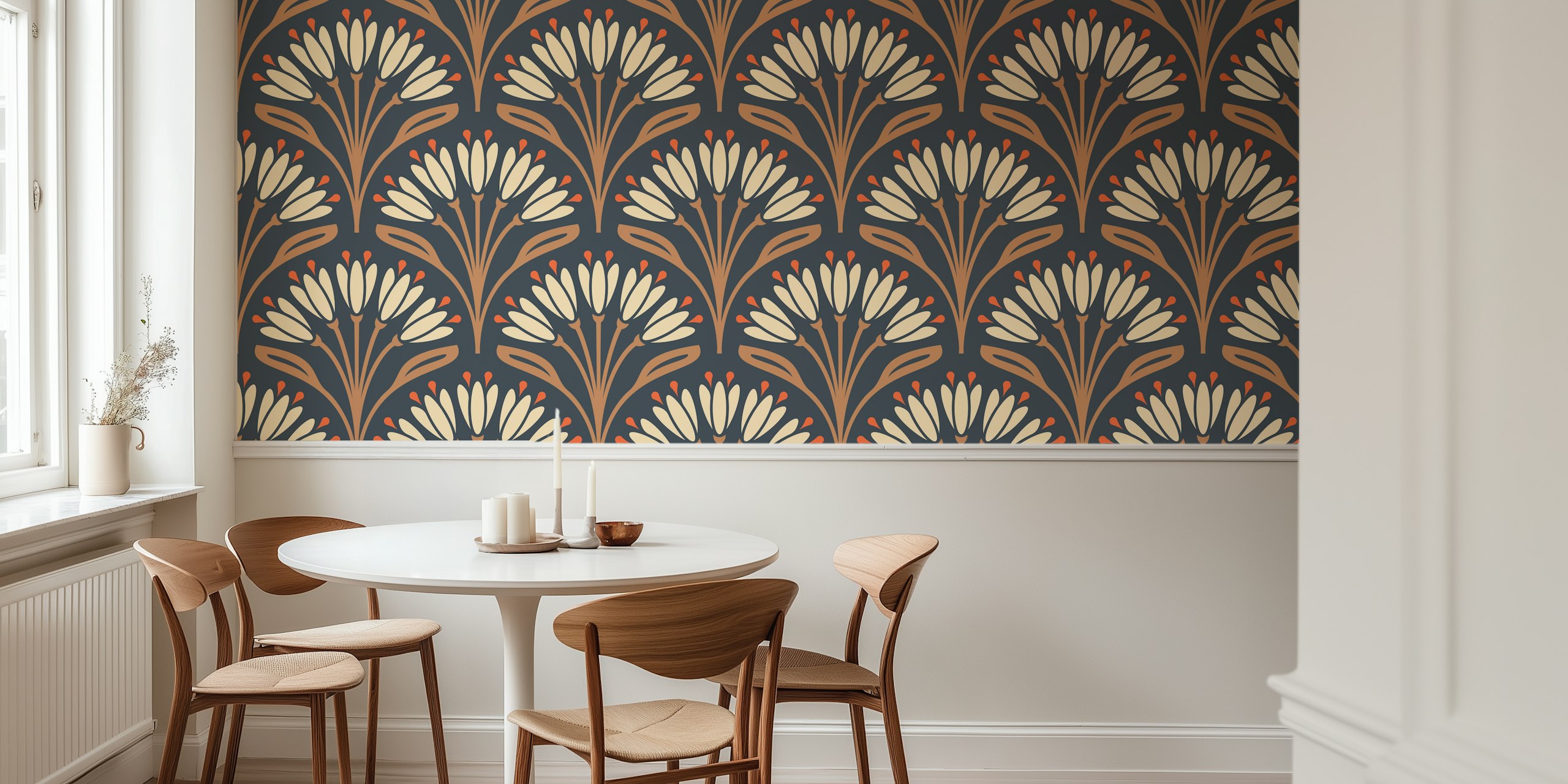 Floral wallpaper design in brown tones