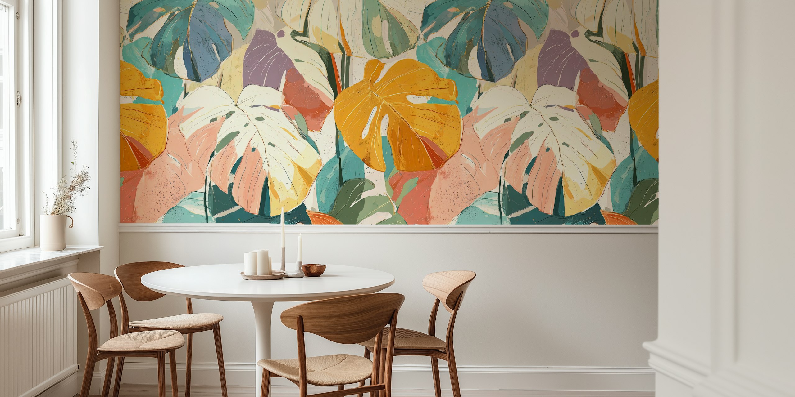 Arty Monstera wallpaper in a room setting