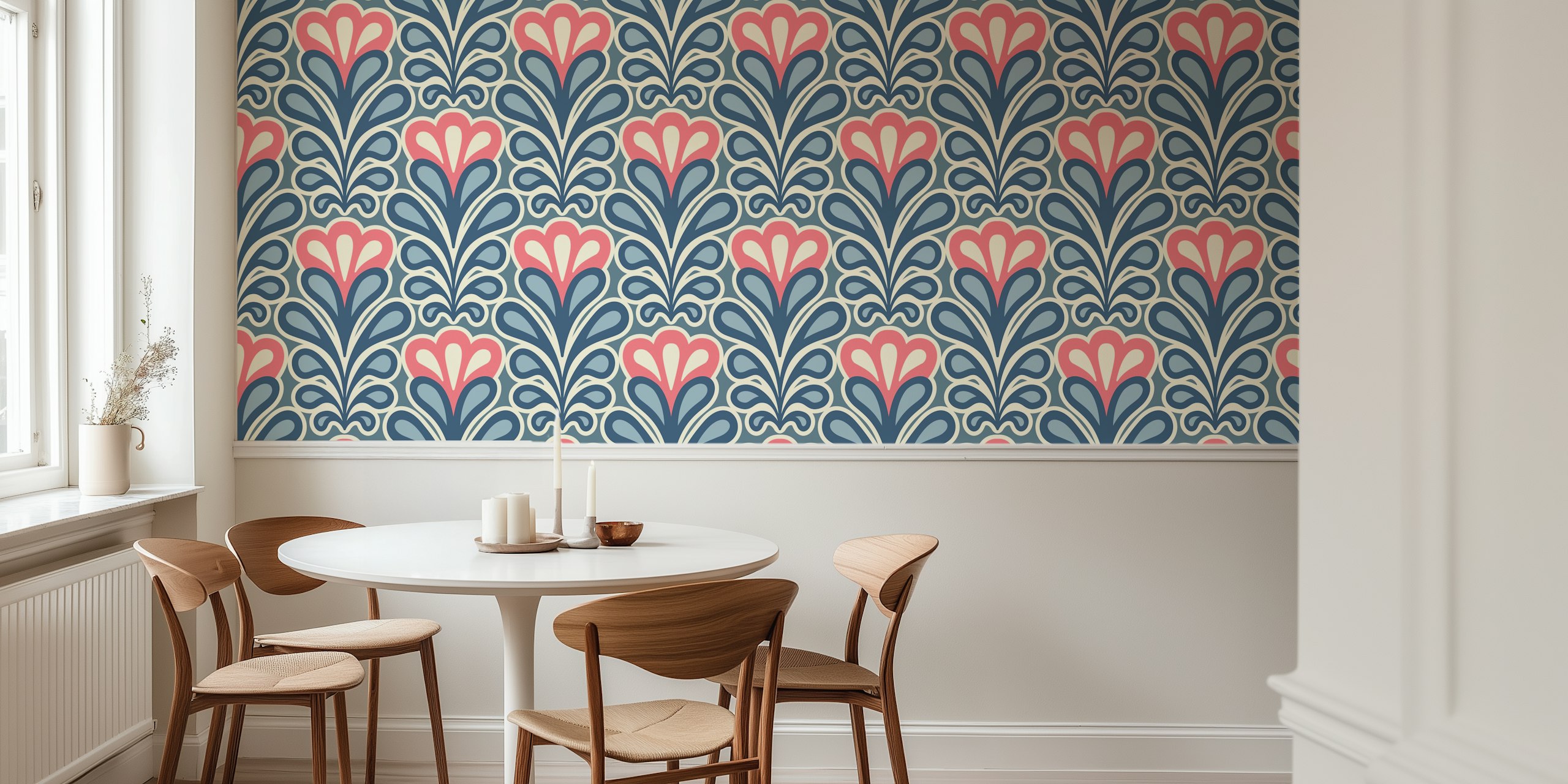 Vintage peony and lily blossoms wallpaper design