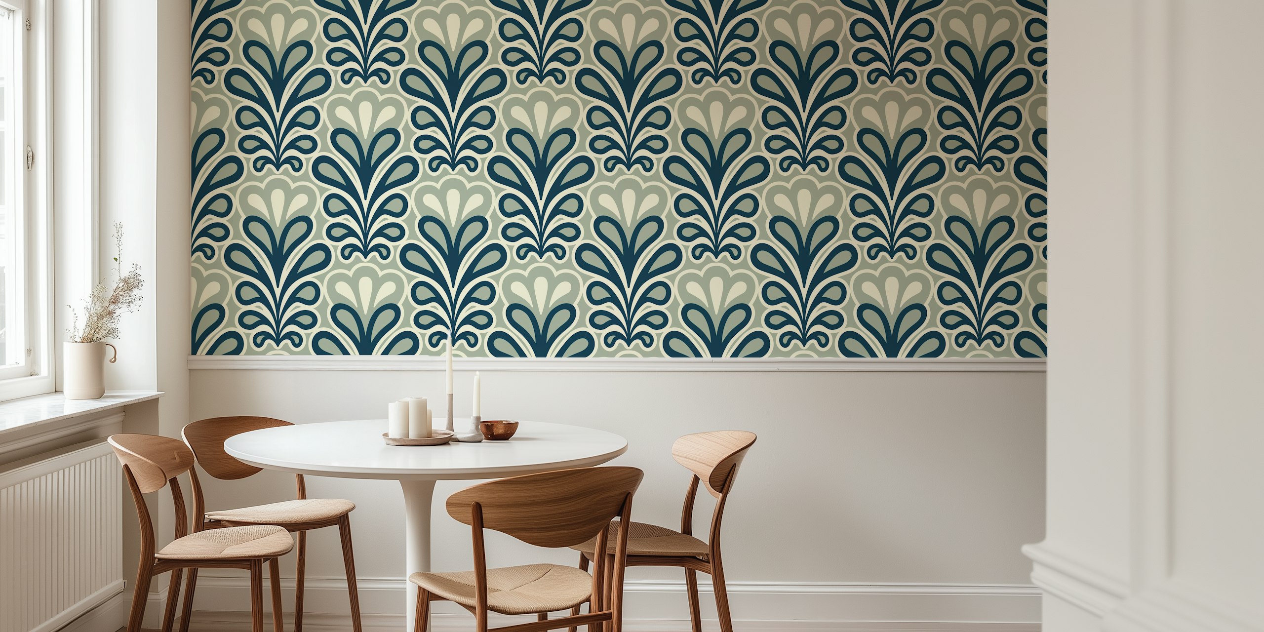 Vintage peony - lily blossoms navy grey papel pintado