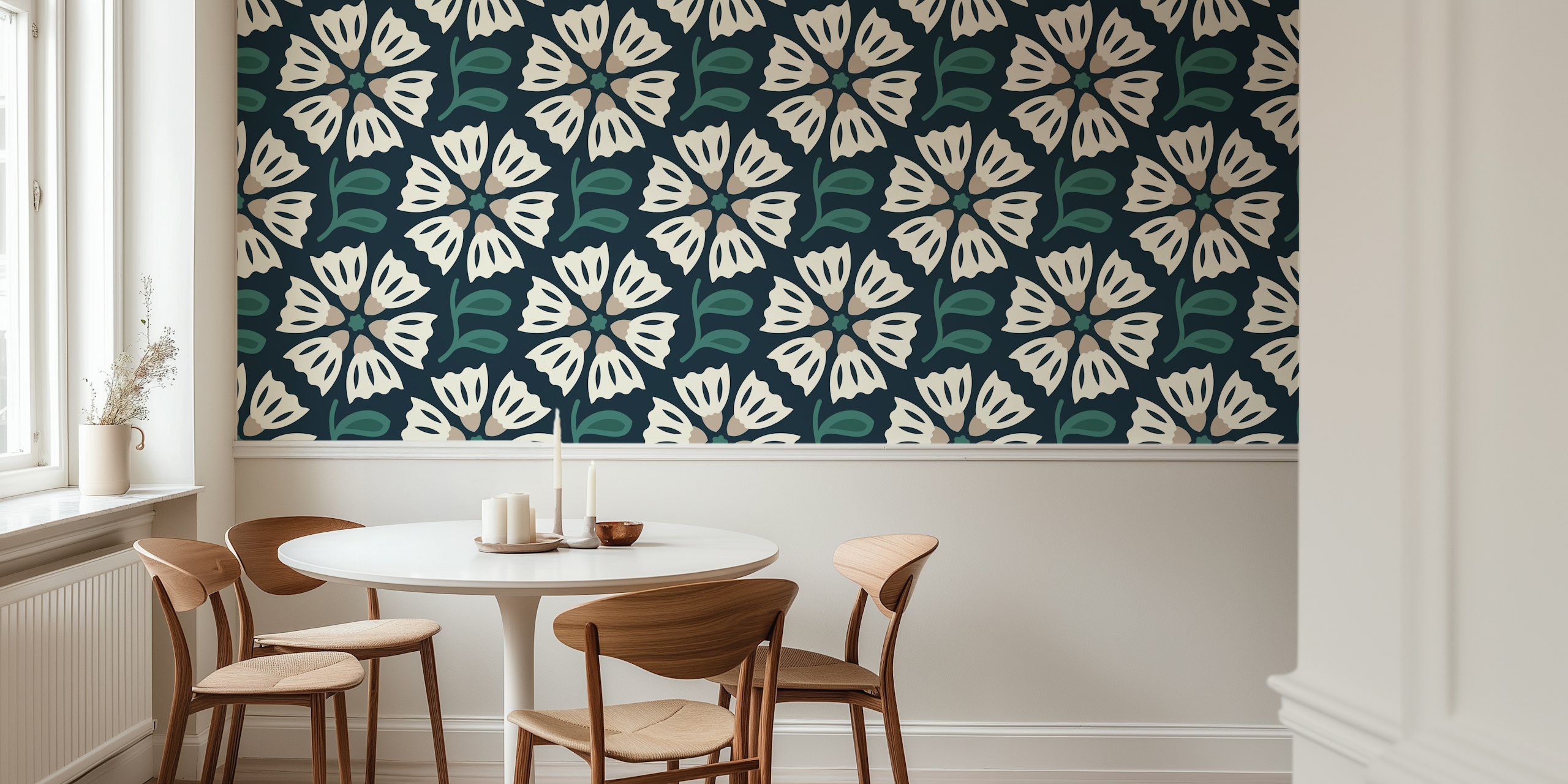 Retro Blossom Delight in Green floral wallpaper