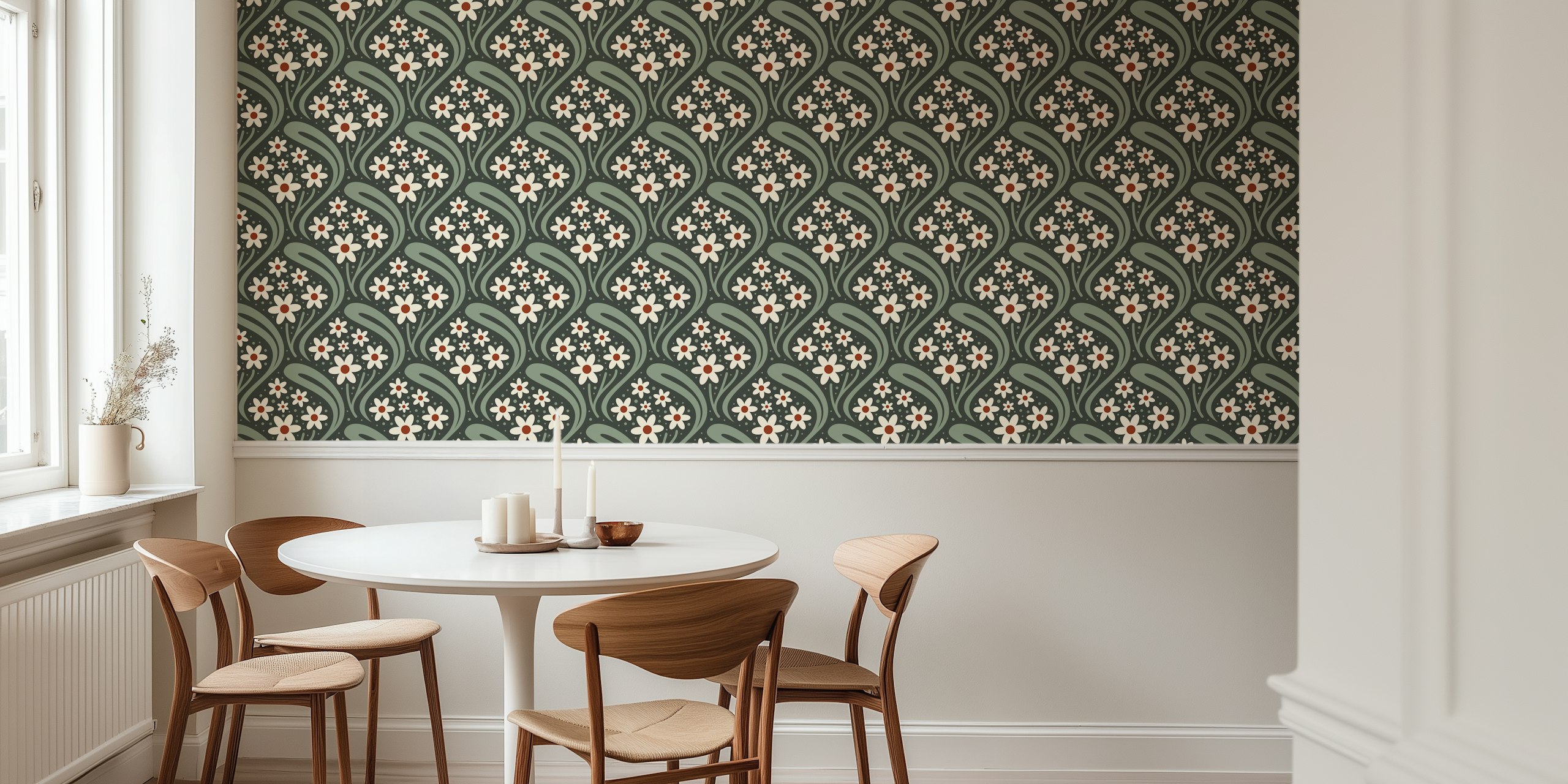 Vintage Daisy wallpaper in een stijlvolle kamer