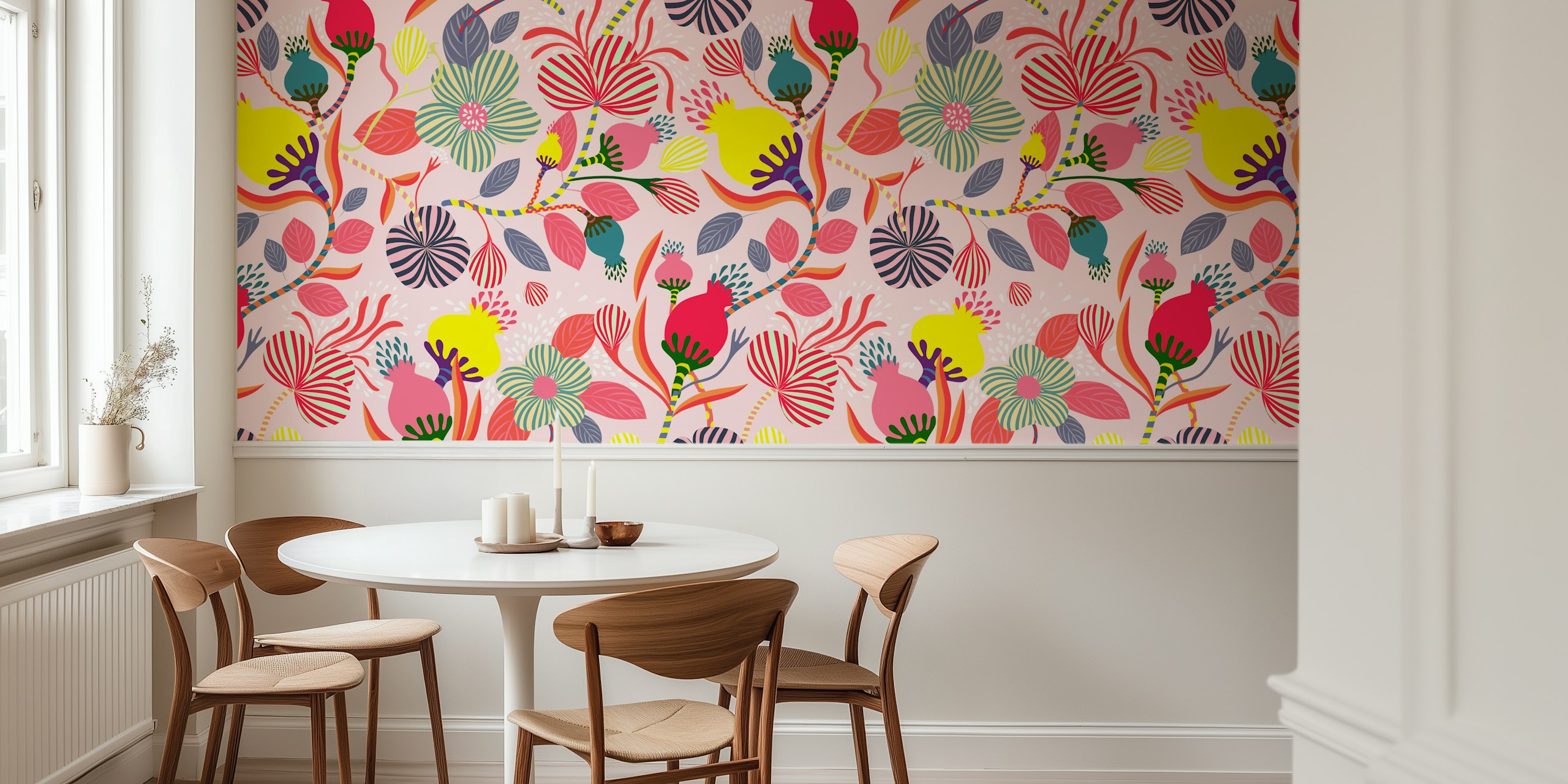 Lucious garden light rose wallpaper in a room