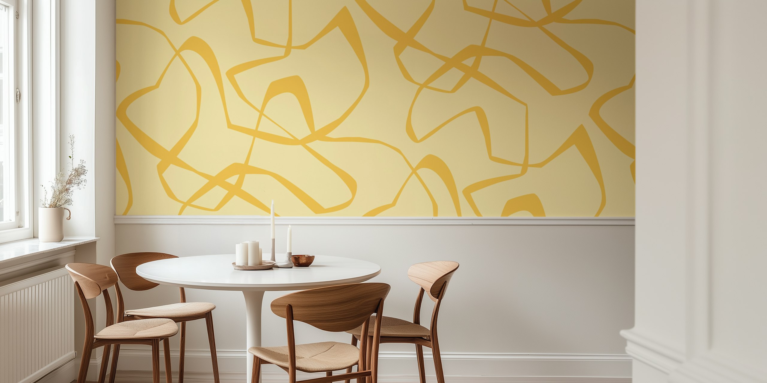 Geometrisch patroon met imperfecte lijnen in botergeel. Wallpaper.