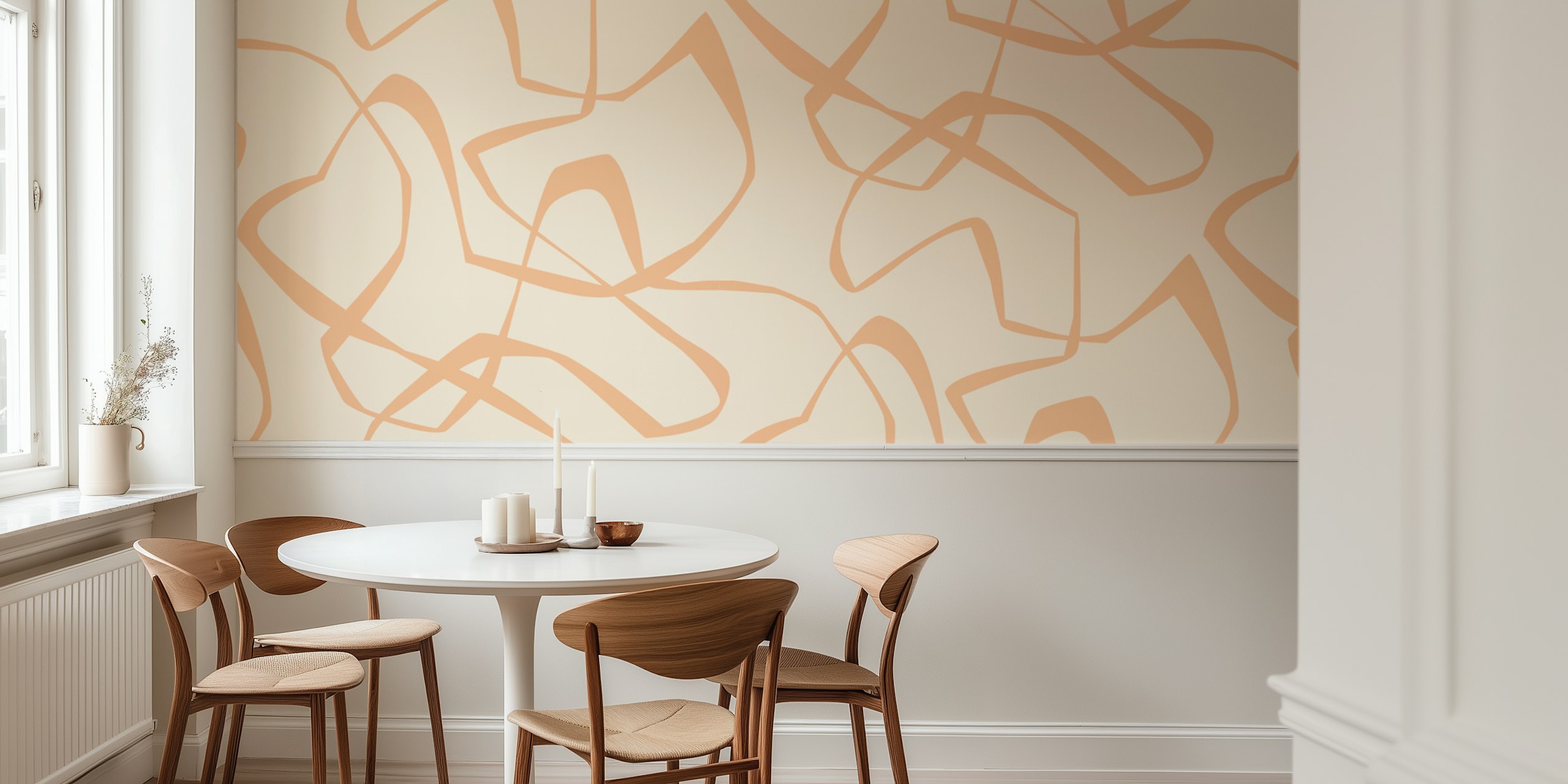 Abstract peach lines on beige background wallpaper