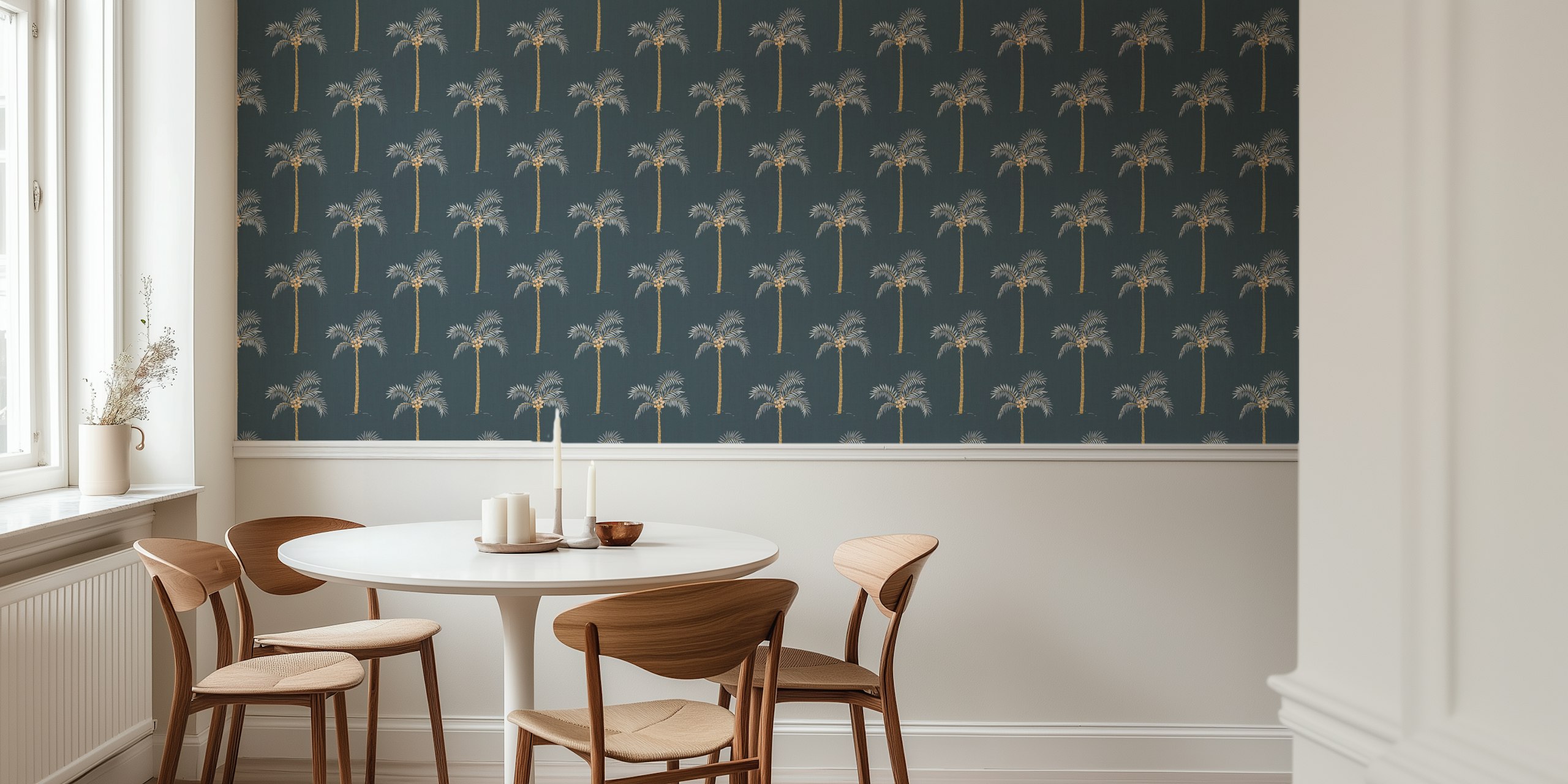 Papel pintado Tropical Retro Boho Palm Tree en una habitación