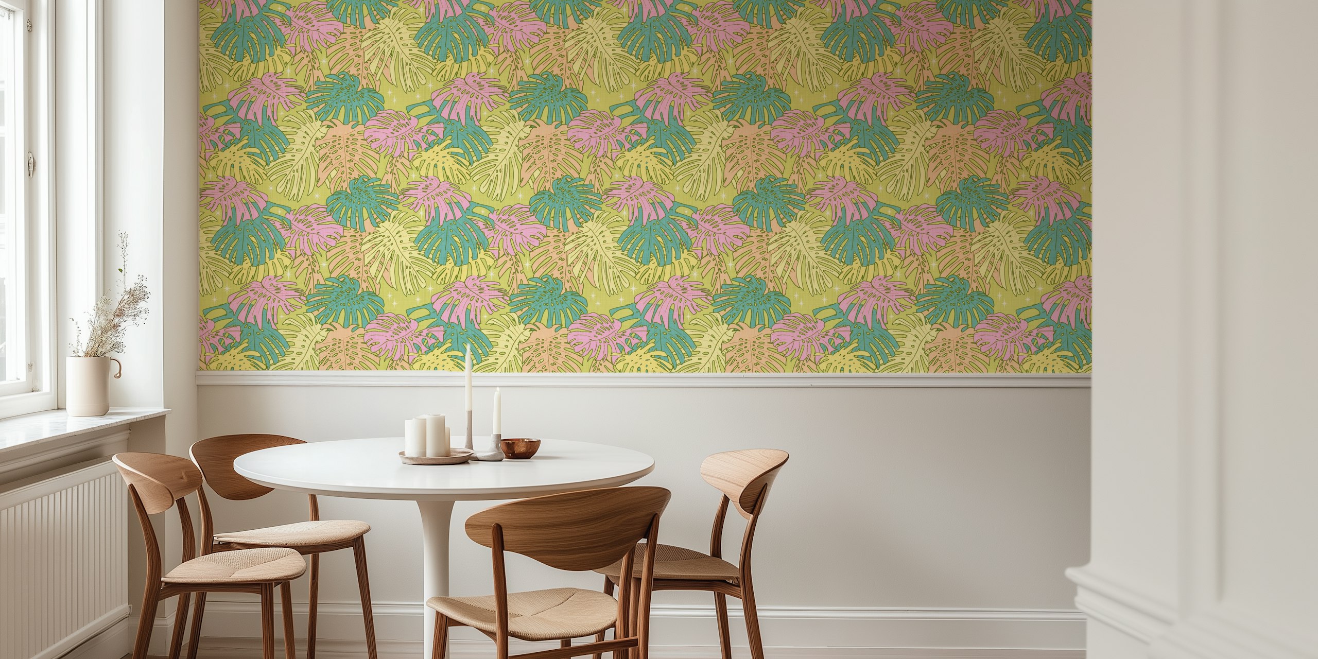 Pastel Tropical Monstera wallpaper in a room