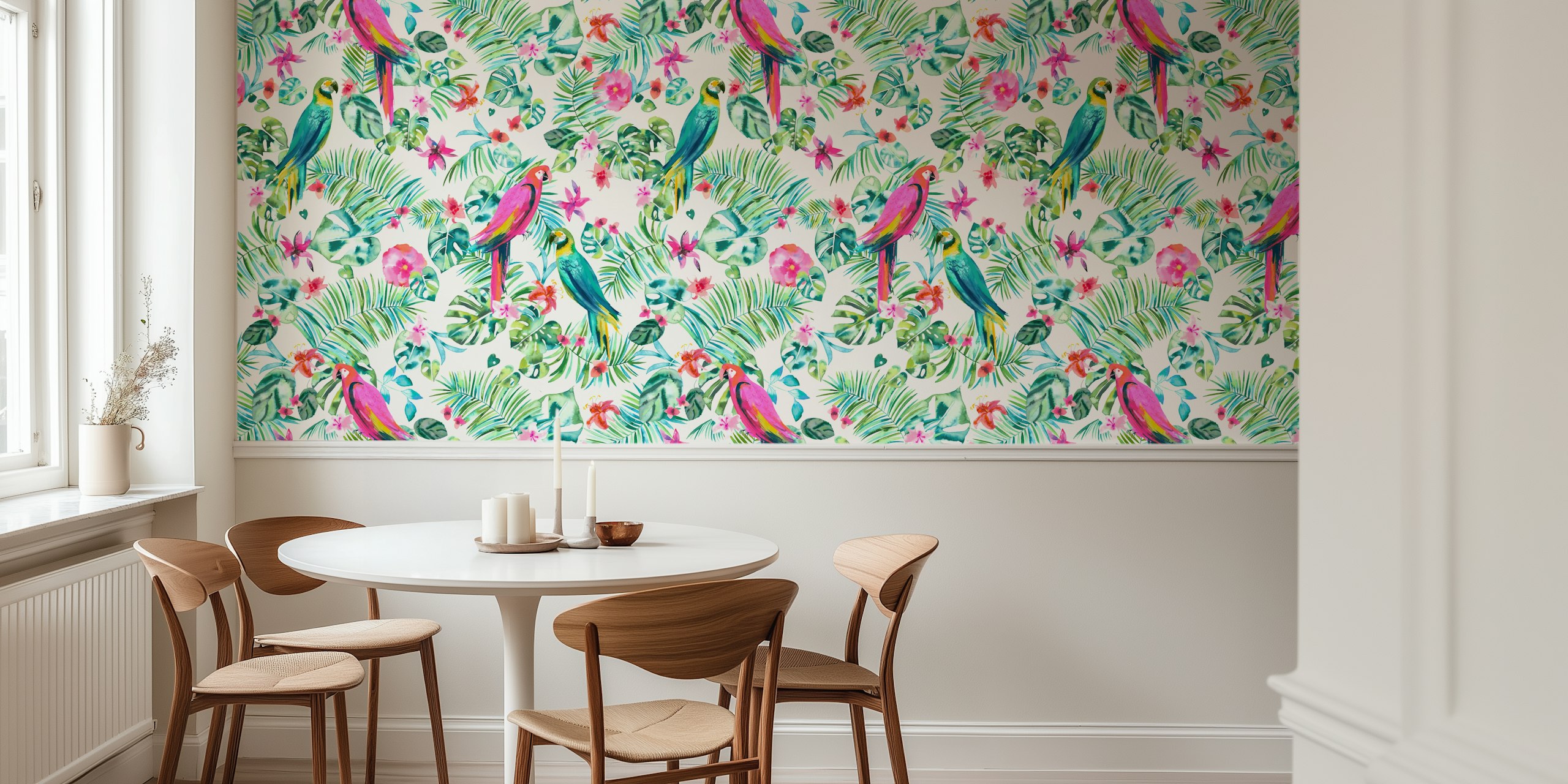 Tropical Jungle Leaves a parrots design tapety