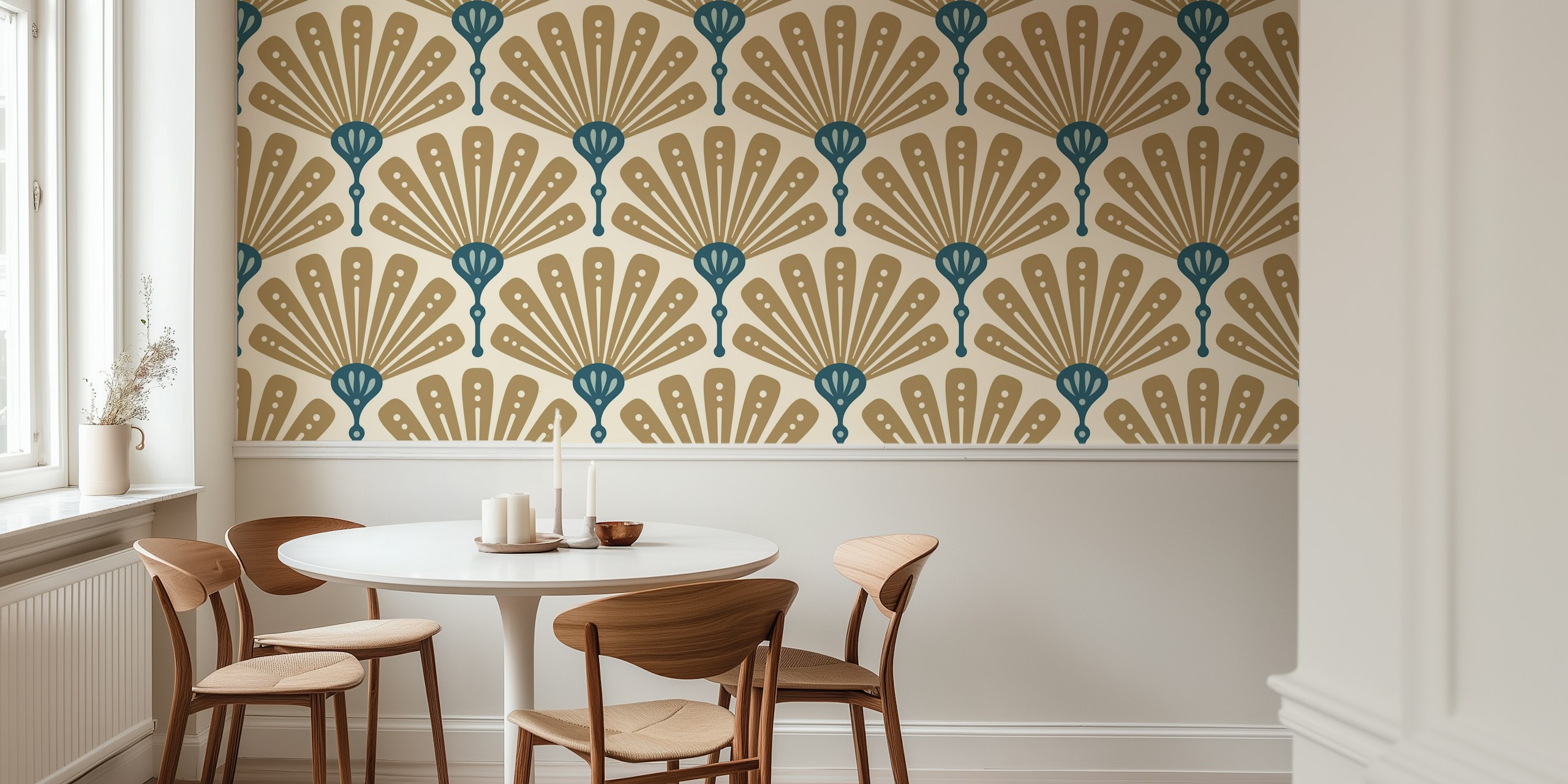 Art Deco Scallop Motif in Gold Teal tapet
