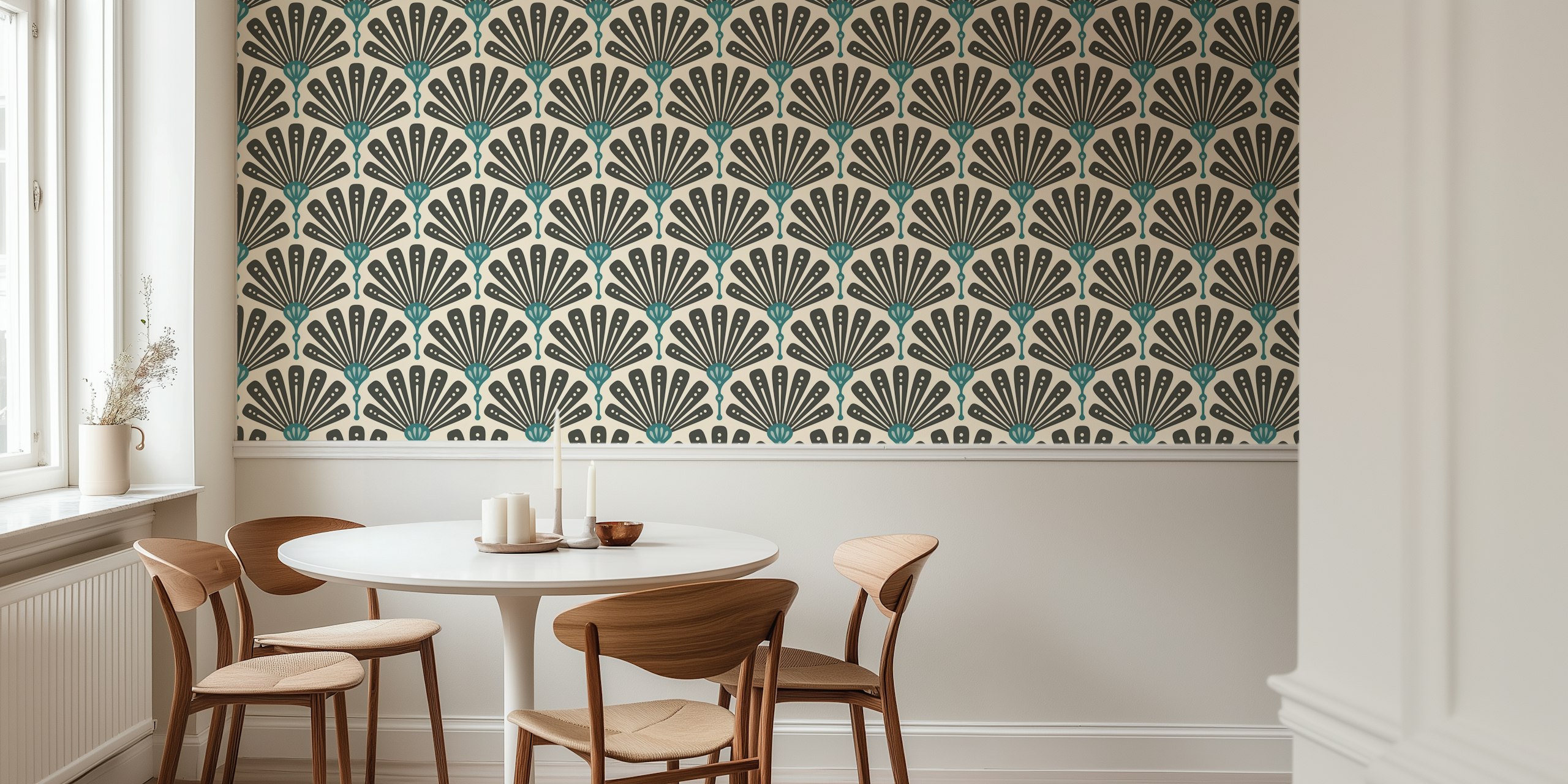 Art Deco scallop motif wallpaper in a room