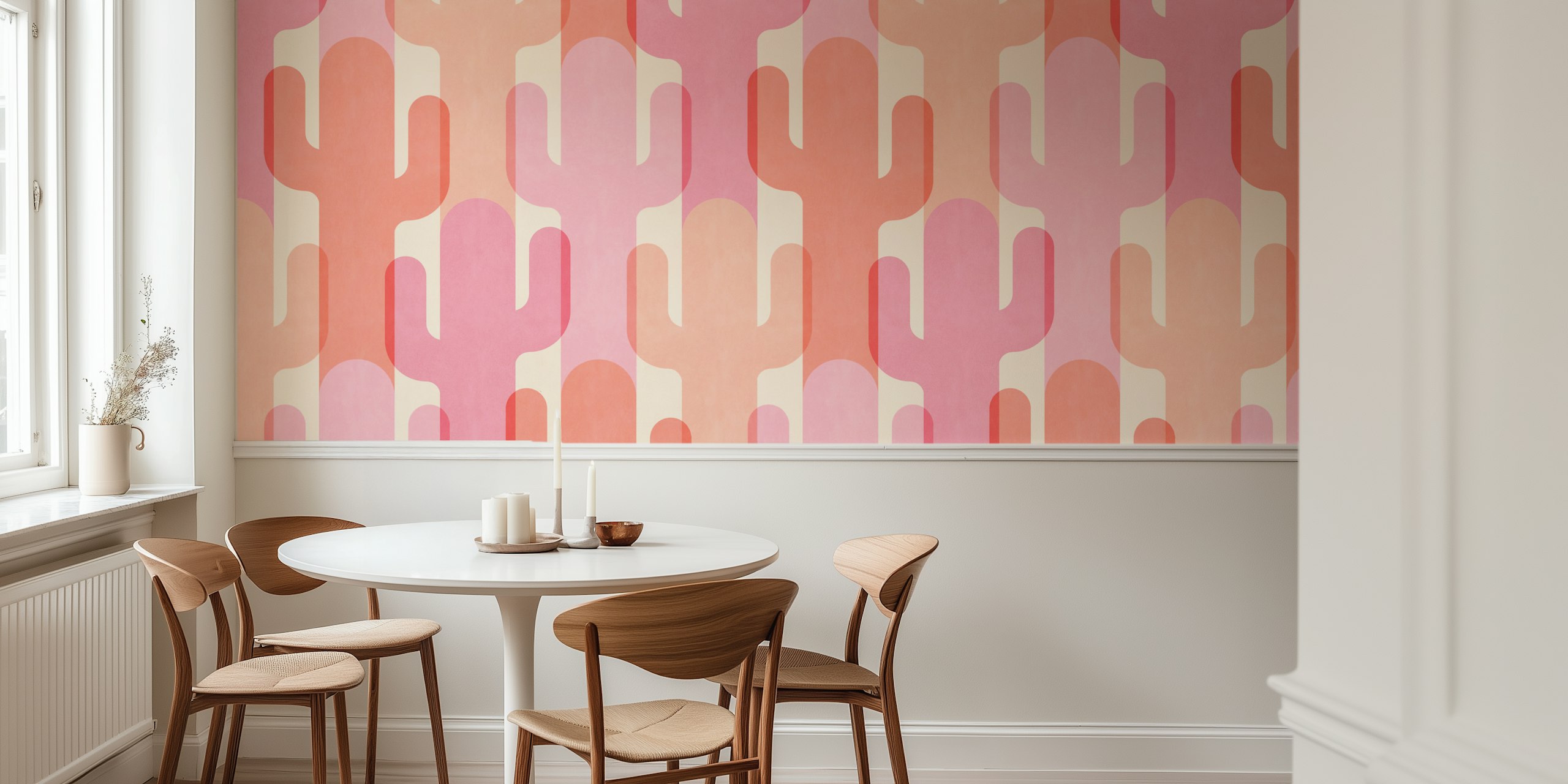 Peachy pink cactus shapes on soft pink background wallpaper