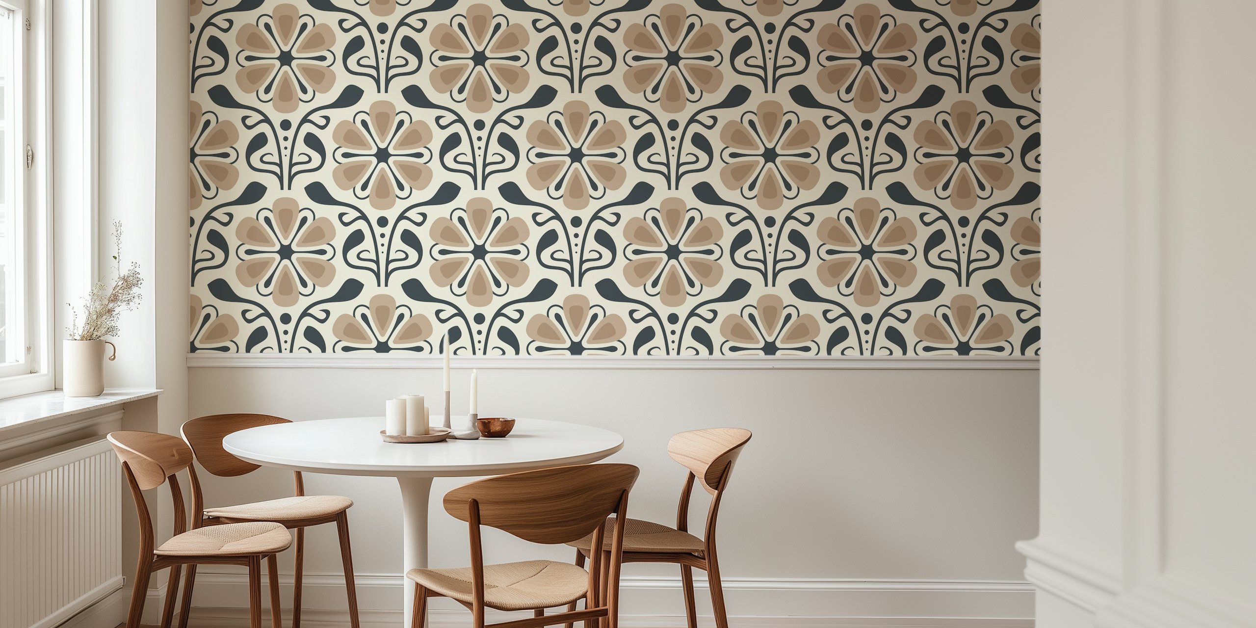 Classic Daisy Charm in Beige behang in een kamer