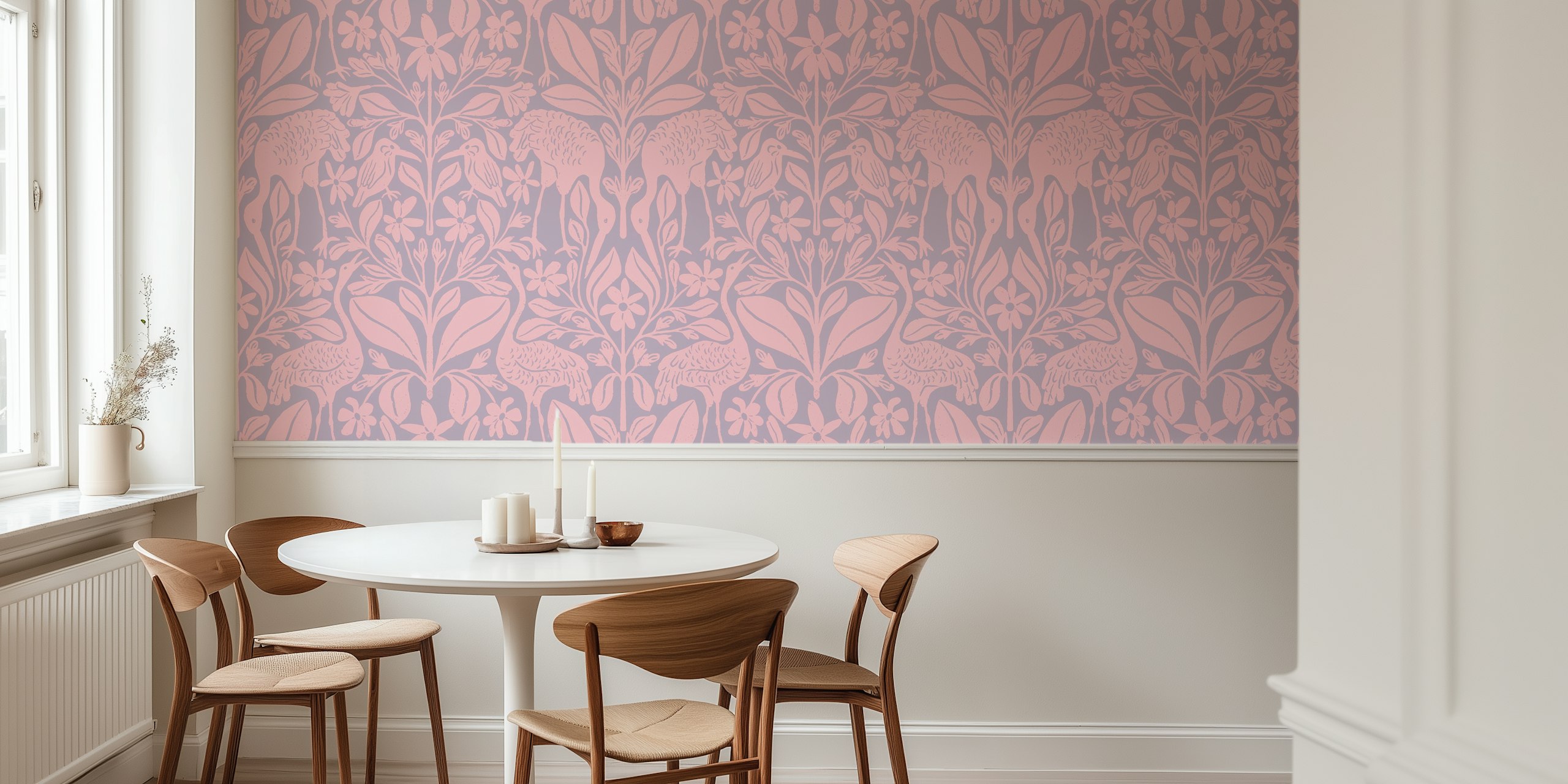 Asian Crane Pond wallpaper in a stylish room