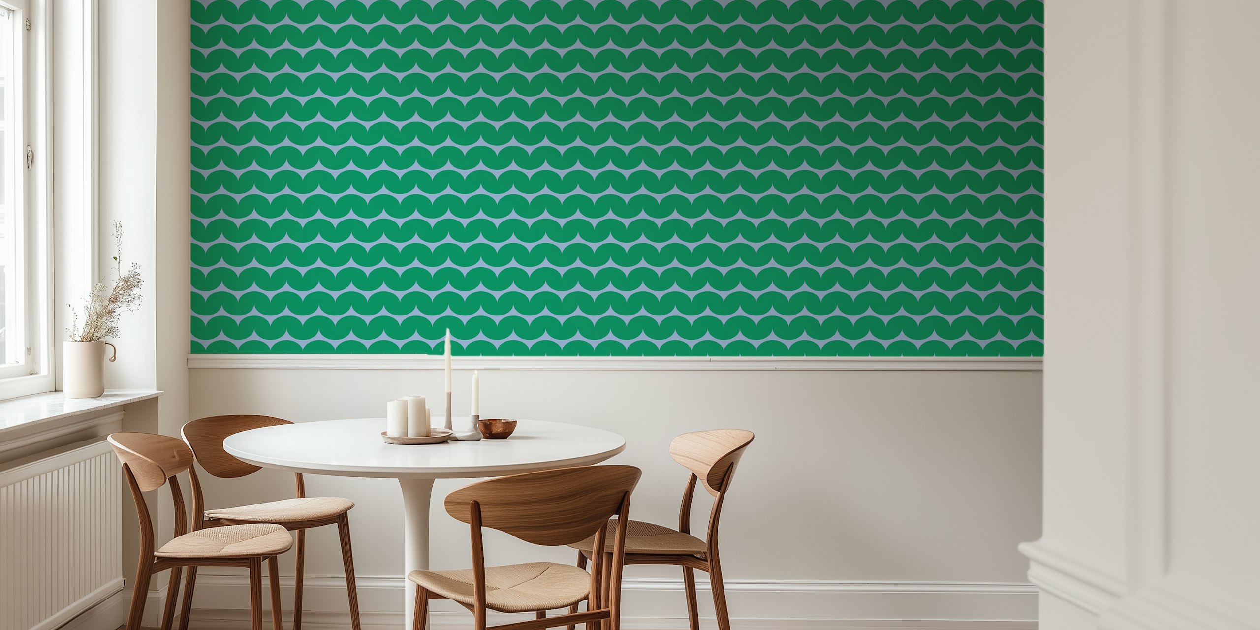 Grøn scallop wave midcentury pattern tapet