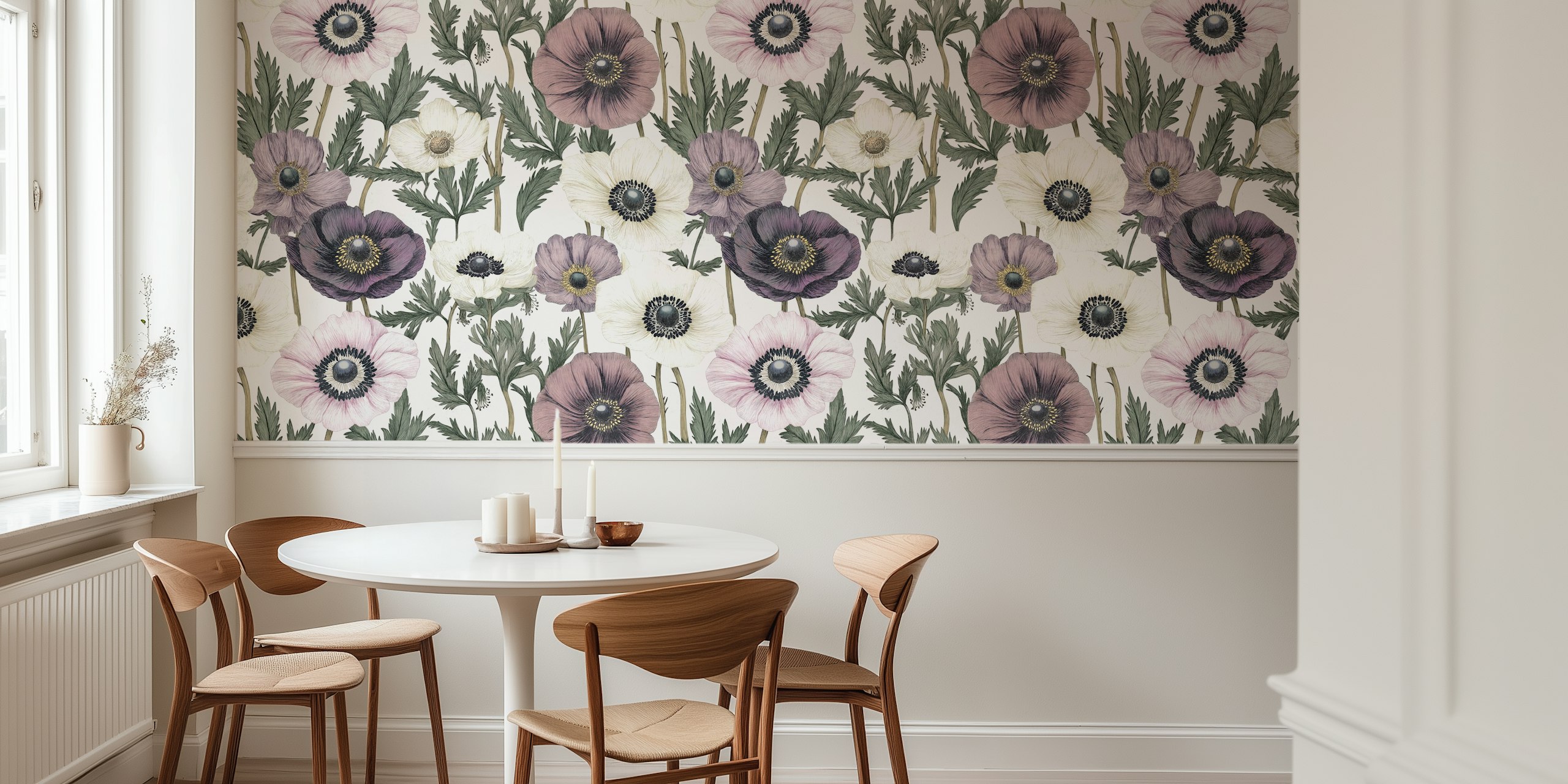 Papel tapiz Vintage Anemone Herbarium en una habitación