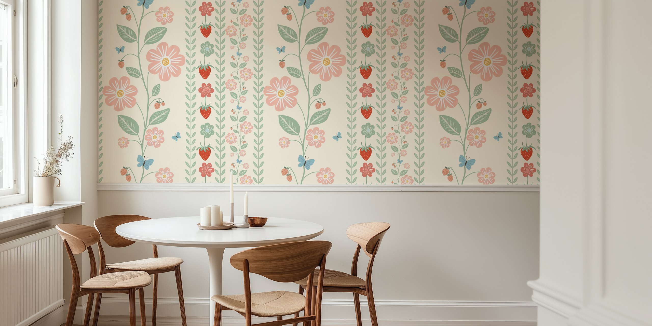 Papel pintado Blossoms and Berries Delight en una habitación