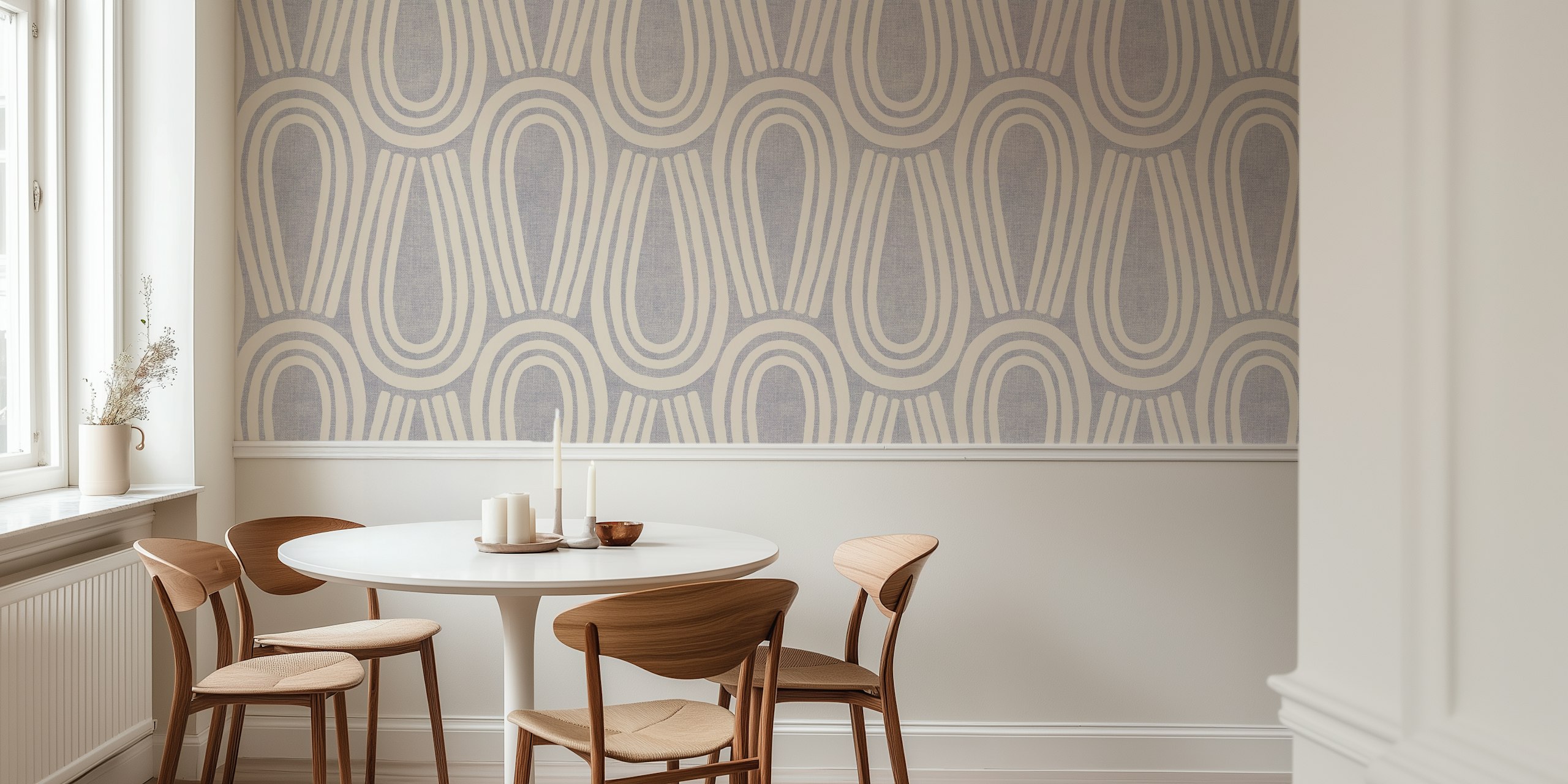 Geometric loops pattern in muted blue grey wallpaper