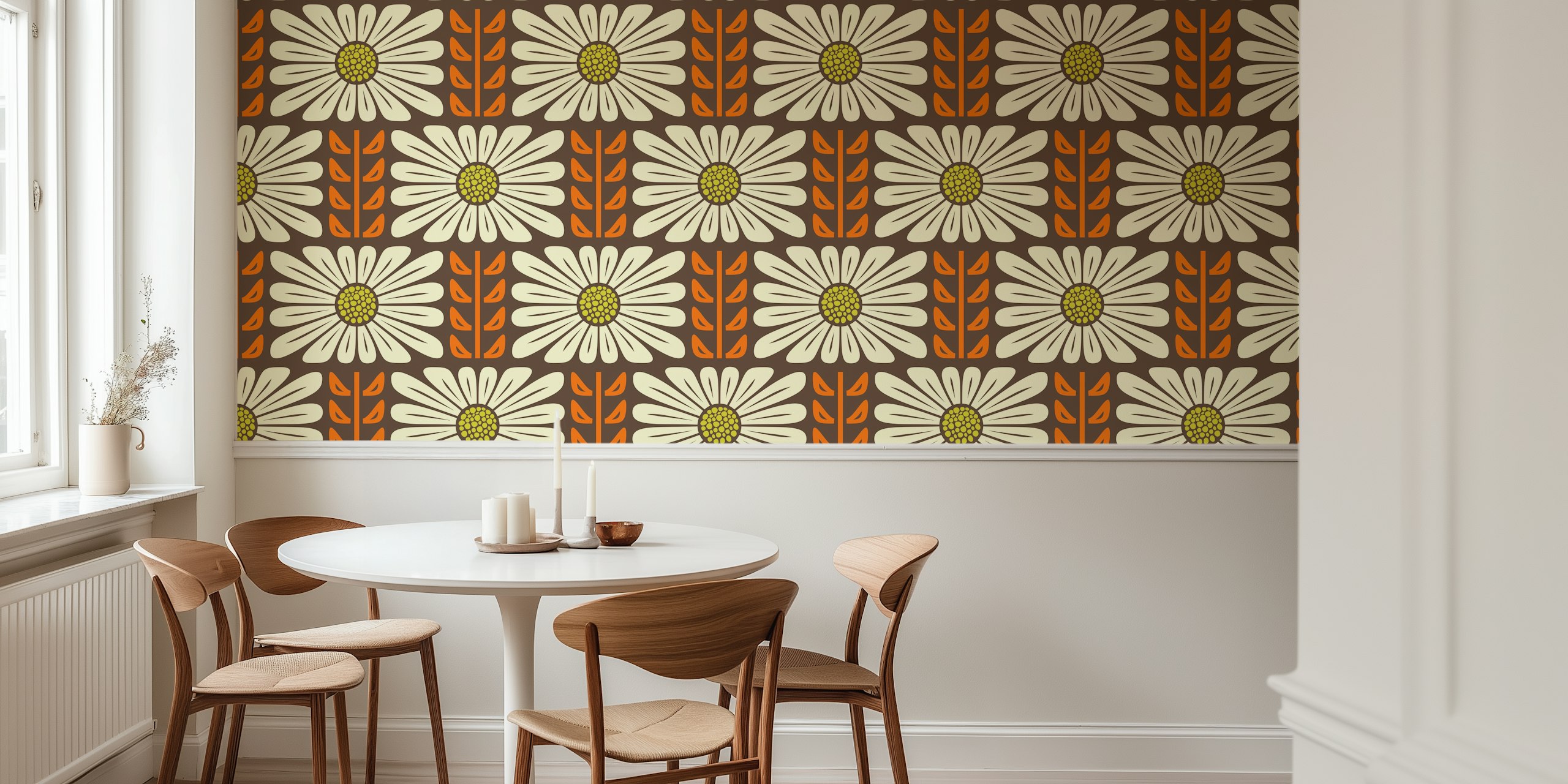 Papel pintado floral retro chic en una habitación