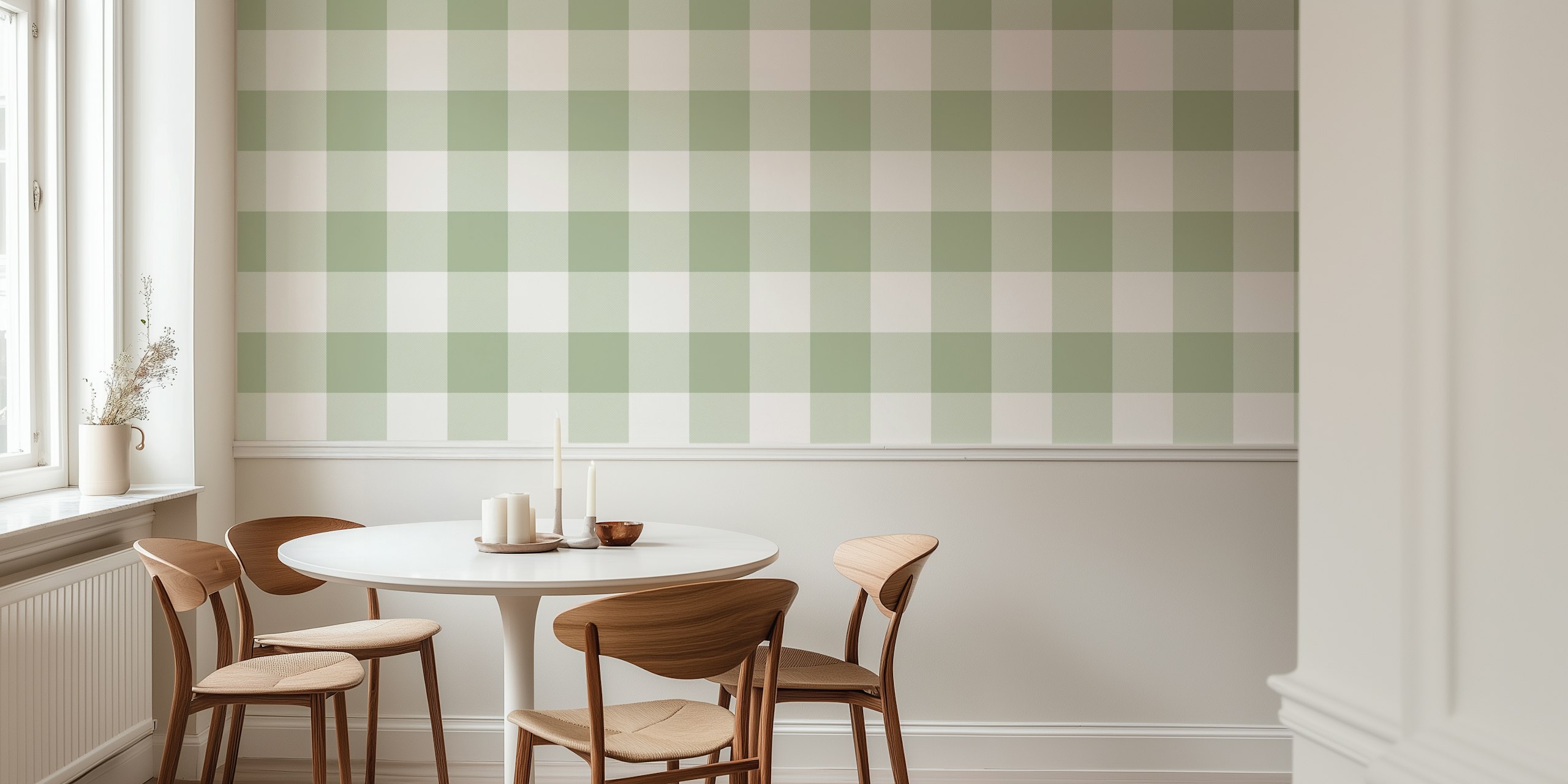 Sage Green Simple Gingham Check Plaid tapeta v místnosti