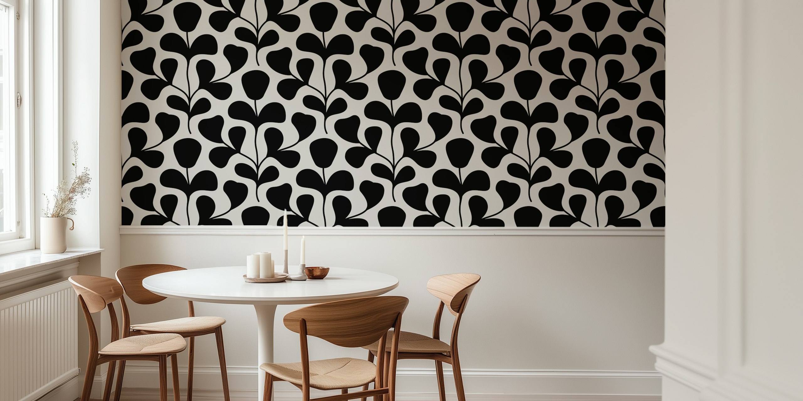 Black and white abstract flowers wallpaper design