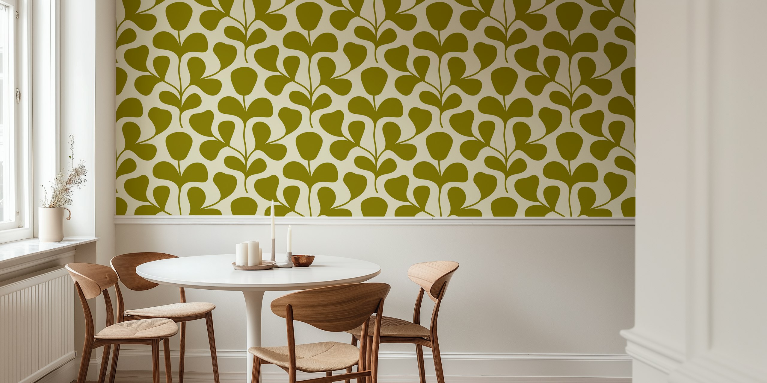 Large Scale Abstract Flowers Pattern - Sage carta da parati