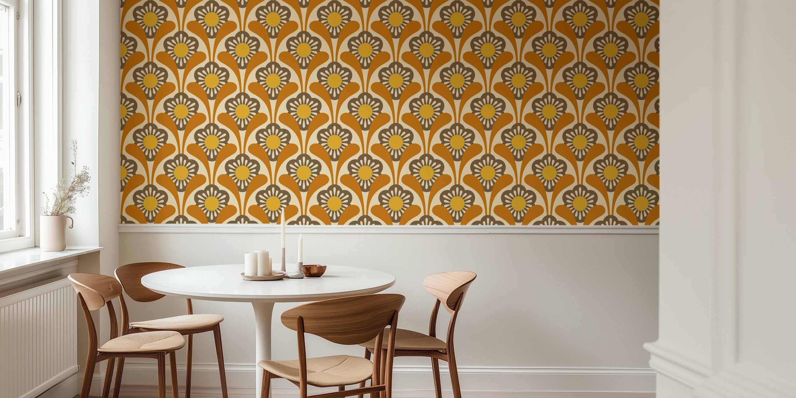 Mid-Century Flower Power wallpaper in a room