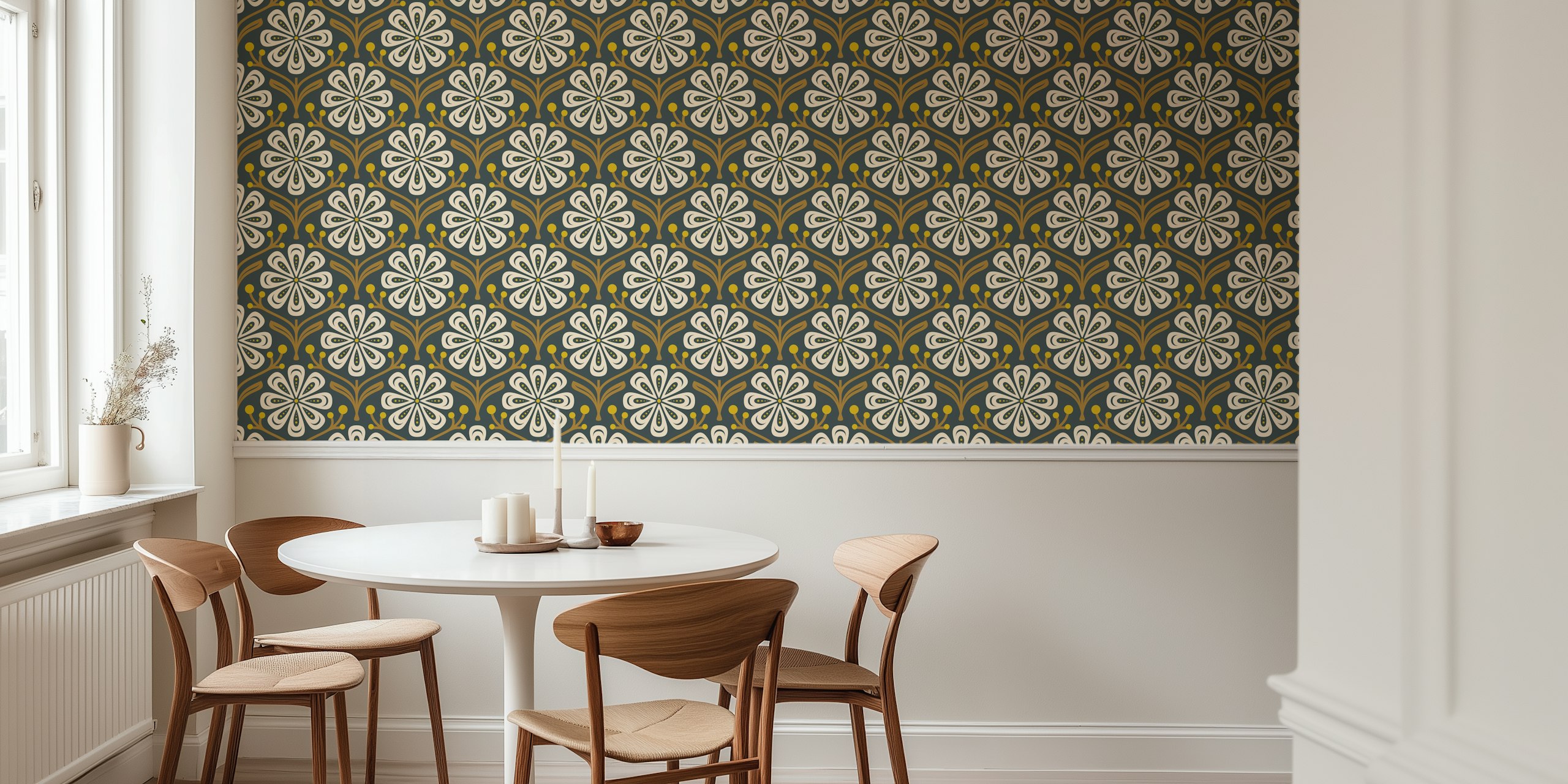 Elegant Daisy Flair in Brown wallpaper in a room