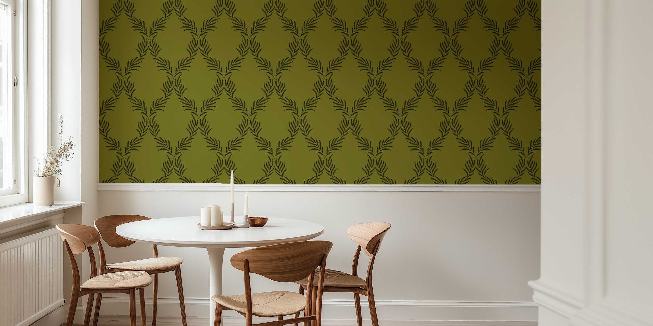 Vintage Lattice Palm Leaf wallpaper in a room