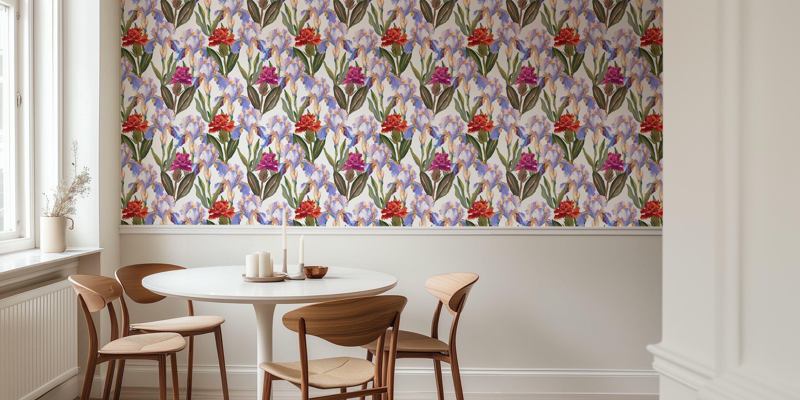 Iris and Marigold Dance wallpaper in a room