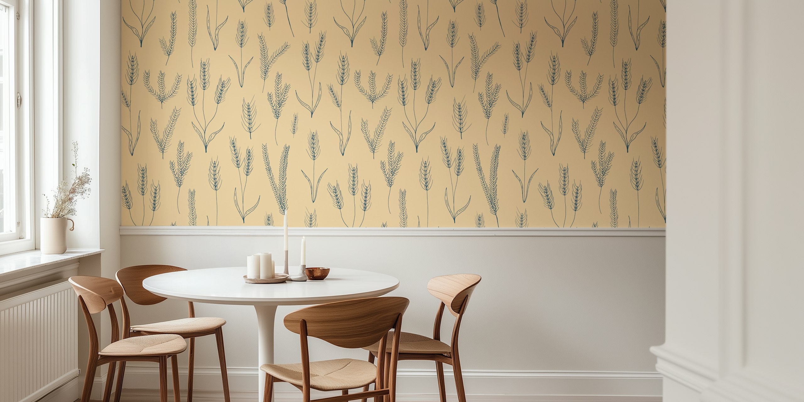Denim and Bamboo Wheat Field wallpaper in a room