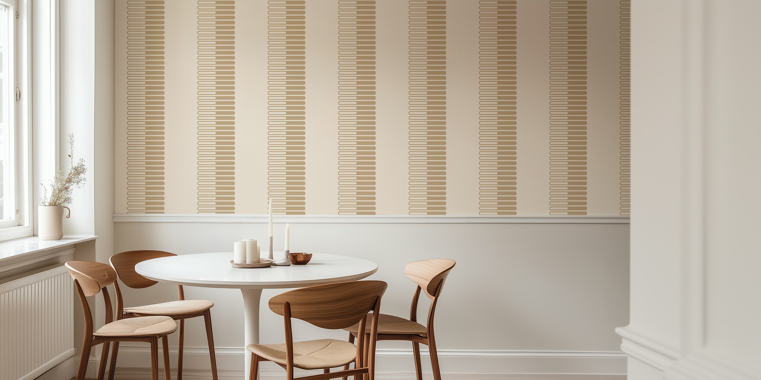 Beige and brown striped wallpaper in a modern style