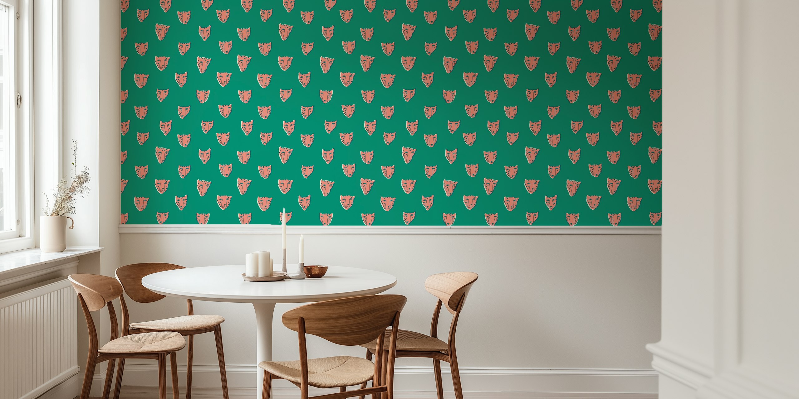 Pink panther heads on green background wallpaper