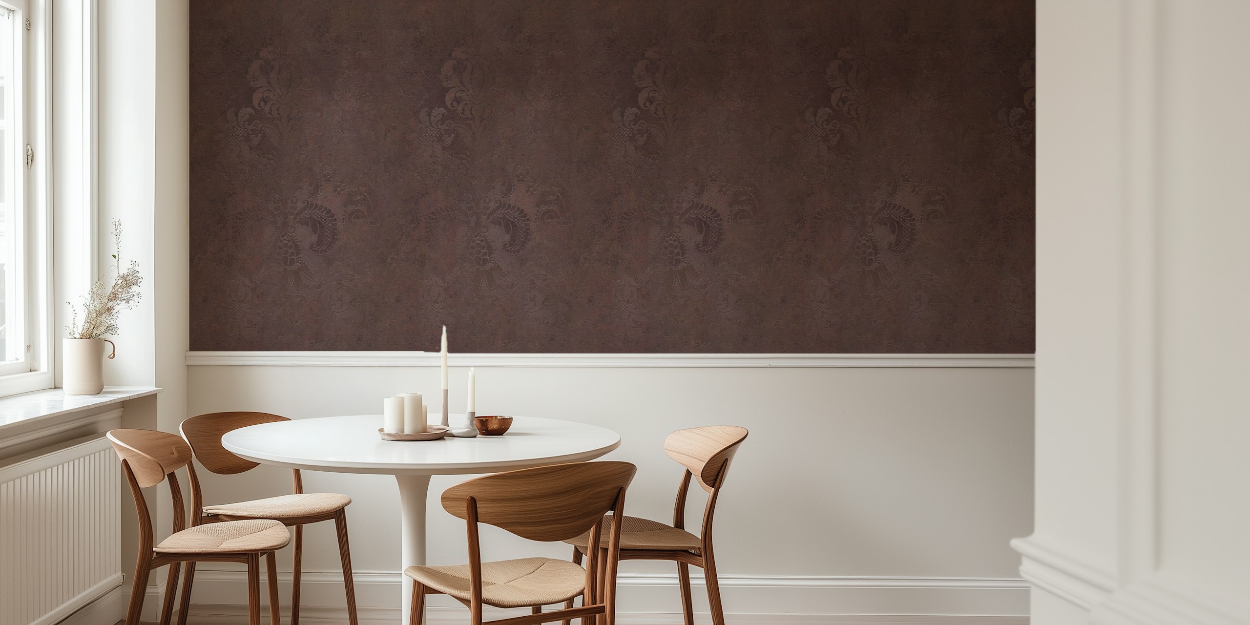 Grunge Damask Pattern Chocolate Brown papel tapiz