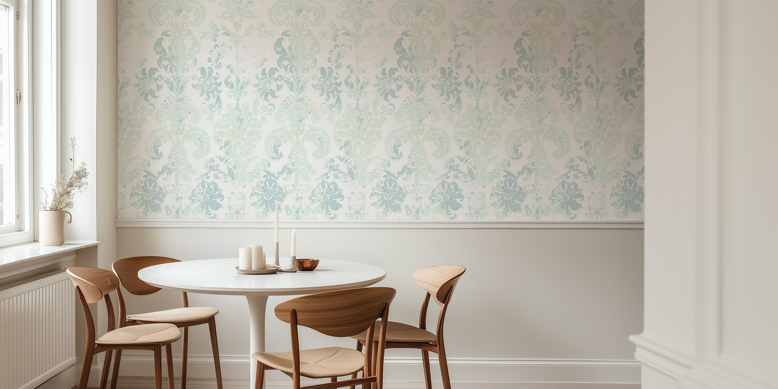 Grunge Damask Pattern Aqua Mint Sage tapet i rummet