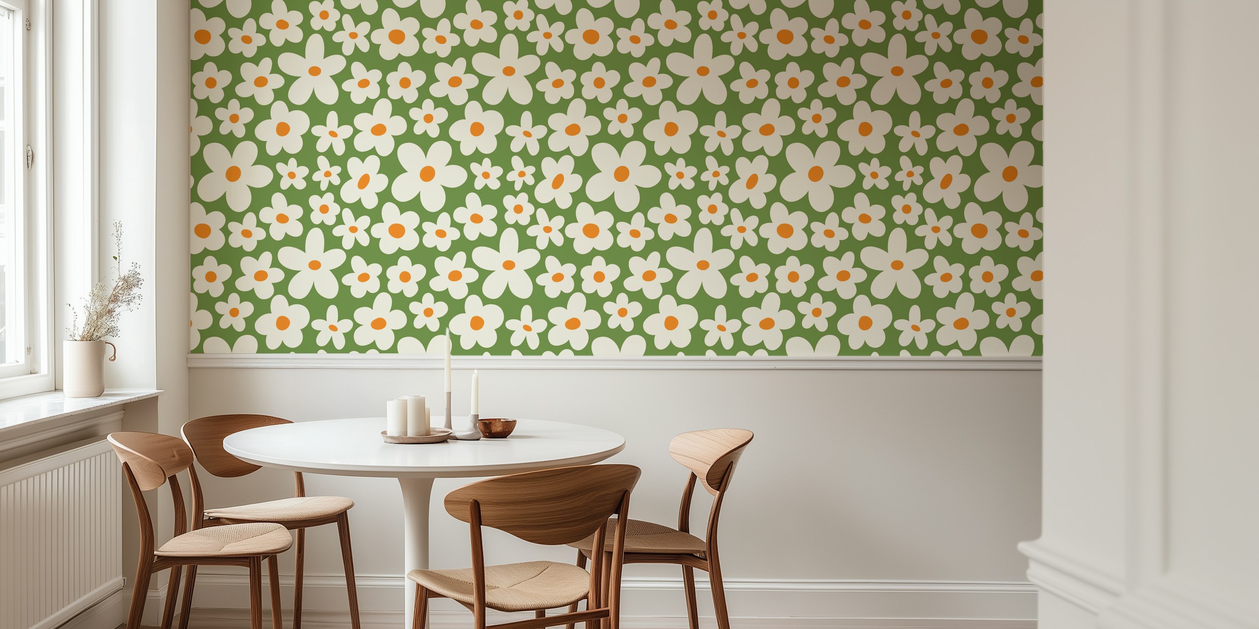 Papel de parede Groovy flower pattern em um quarto